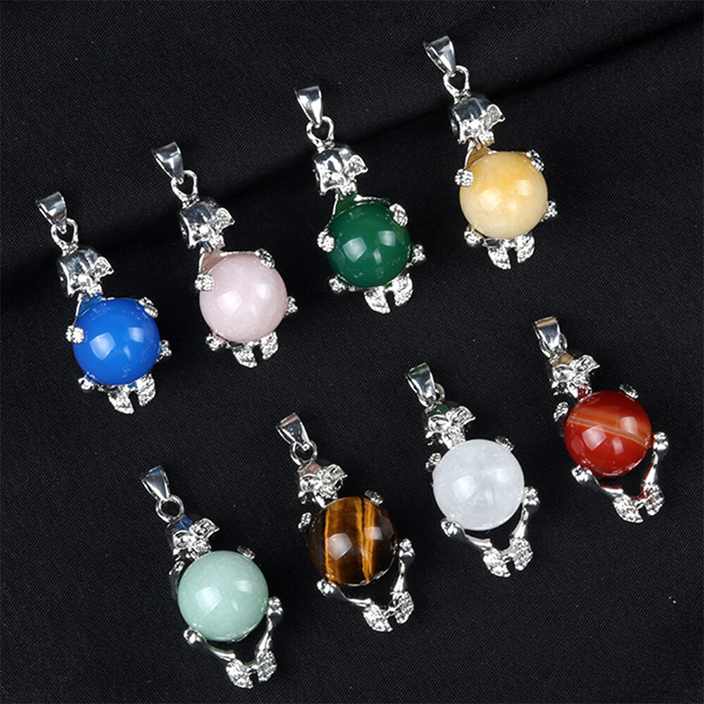 Skeleton Healing Crystal Ball Bead Unisex Alloy Skull Pendant Necklace Gothic