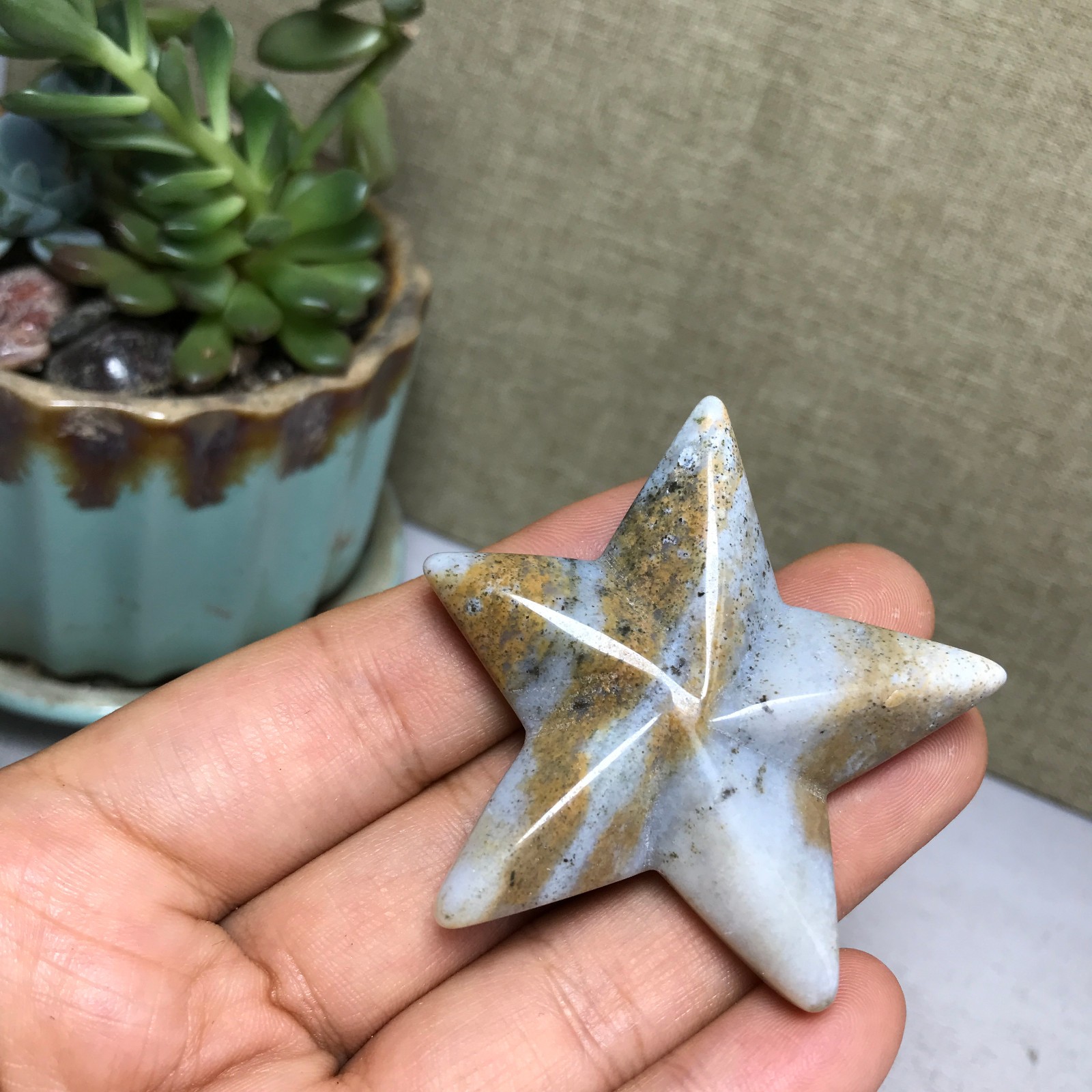 50mm Natural Ocean Jasper Hand carved five-pointed star specimens 25g A5246
