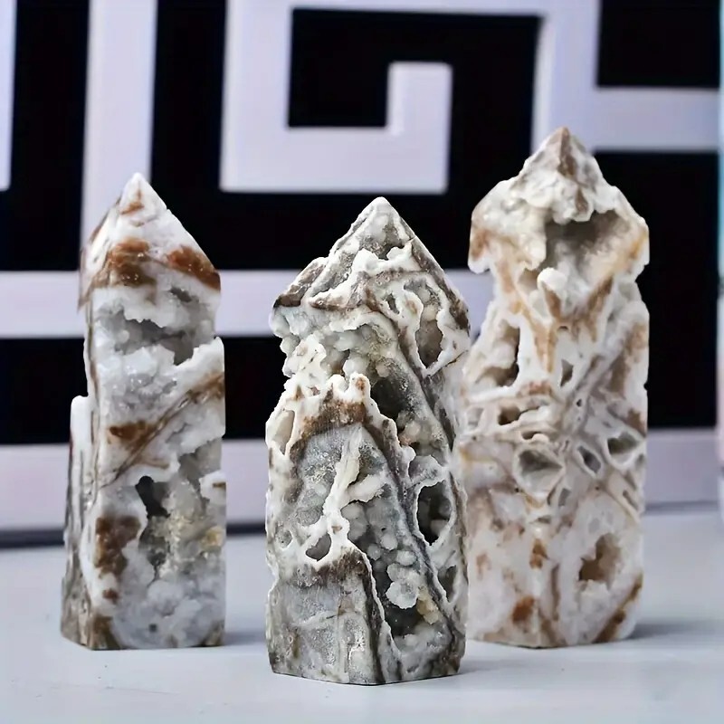 Natural Sphalerite Druzy Chalcedony Healing Crystal Tower Wand Reiki Obelisk