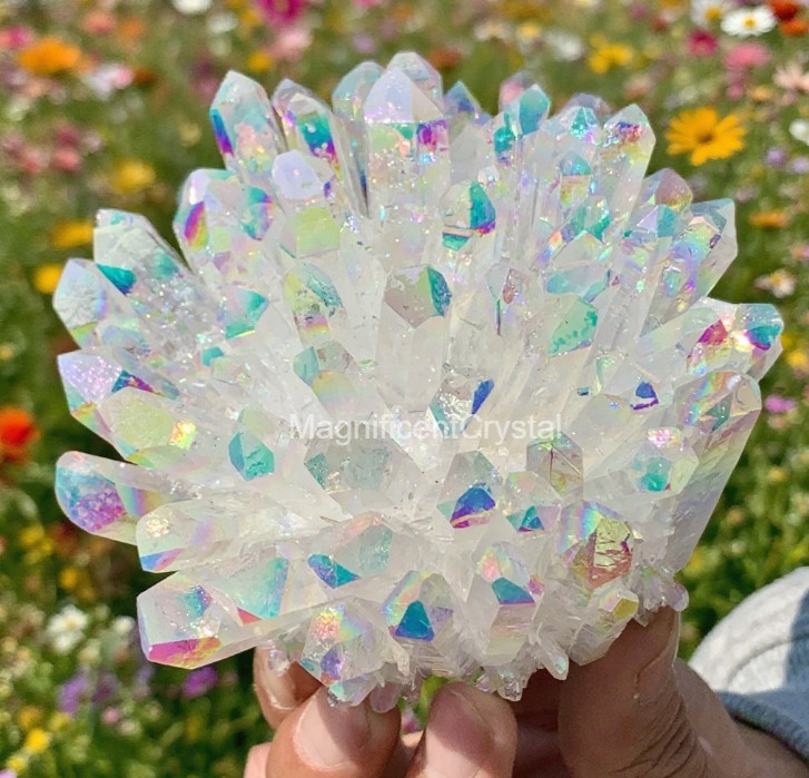 600G+ Rainbow Angel Aura Titanium Bismuth Crystal Geode Cluster Home Art Decor