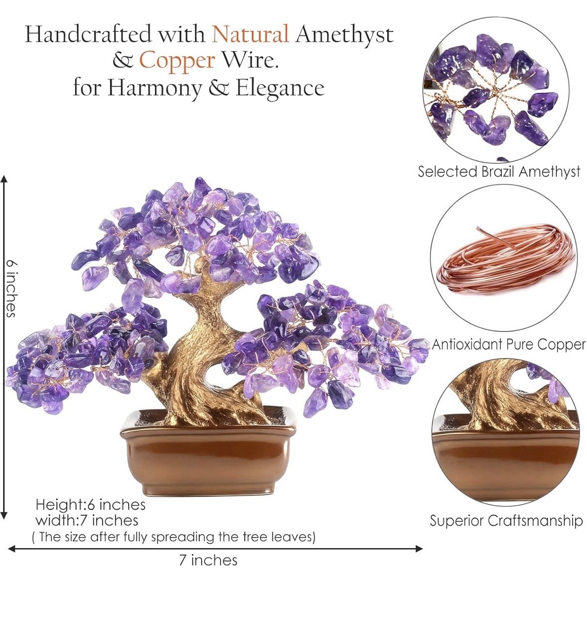 Feng Shui, Purple Amethyst bonsai Crystal Tree Of Life Healing Decor Gift