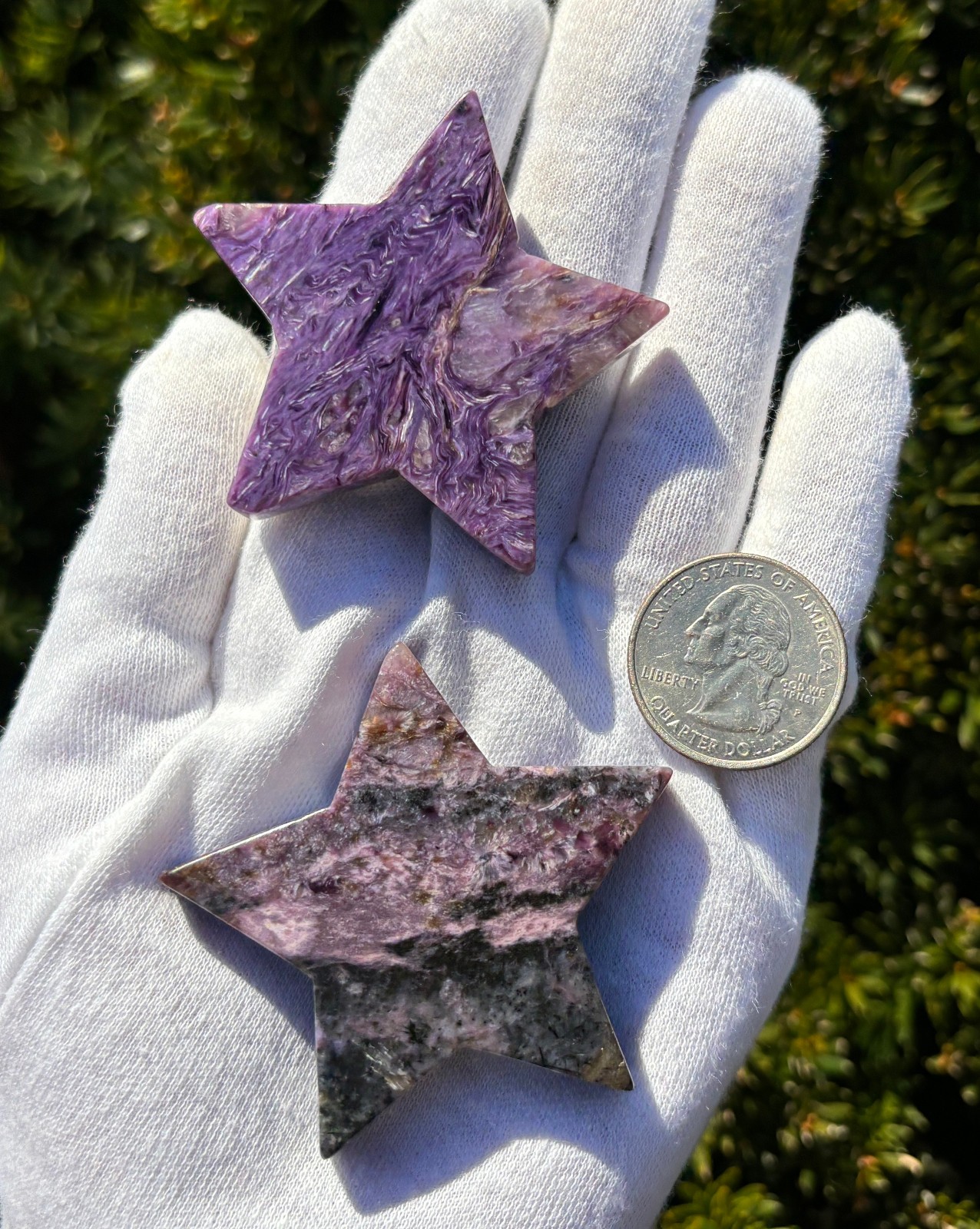USA SALE 61g LOT 2 CHAROITE STARS STAR PALMSTONES PALMSTONE Palm Stone Stones