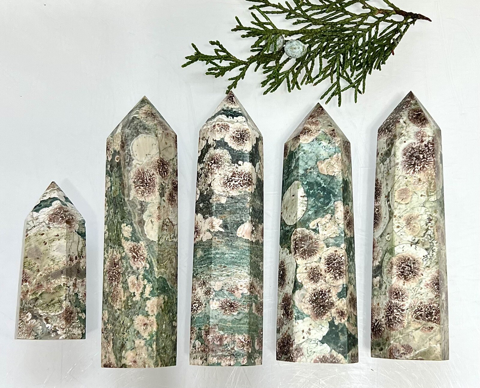 Wholesale Lot 1 Lb Natural Green Flower Jasper Obelisk Tower Point Crystal