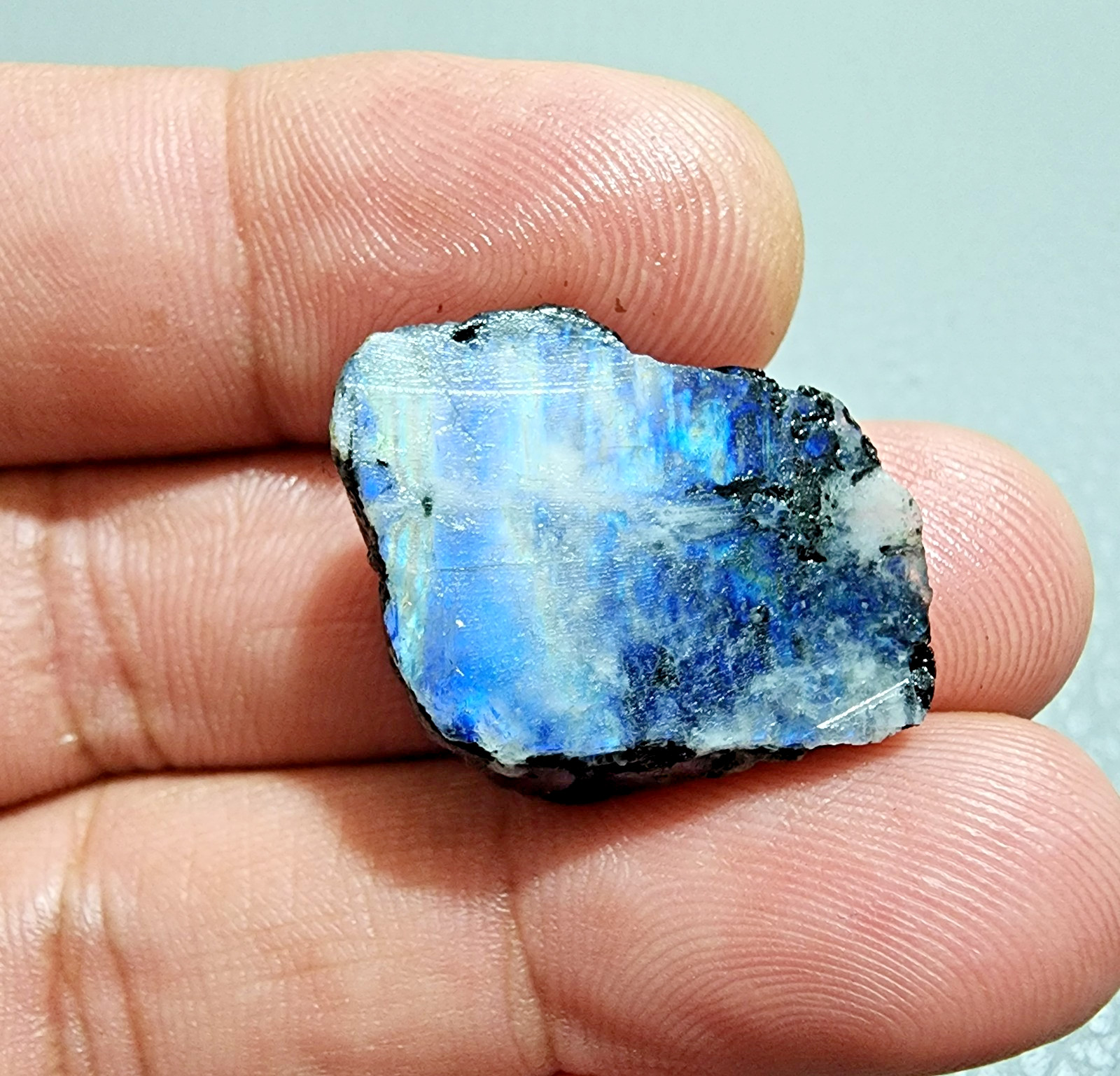 6pcs White Rainbow Moonstone Power Blue Fire Rough Loose Gemstone Jewelry 20-29M