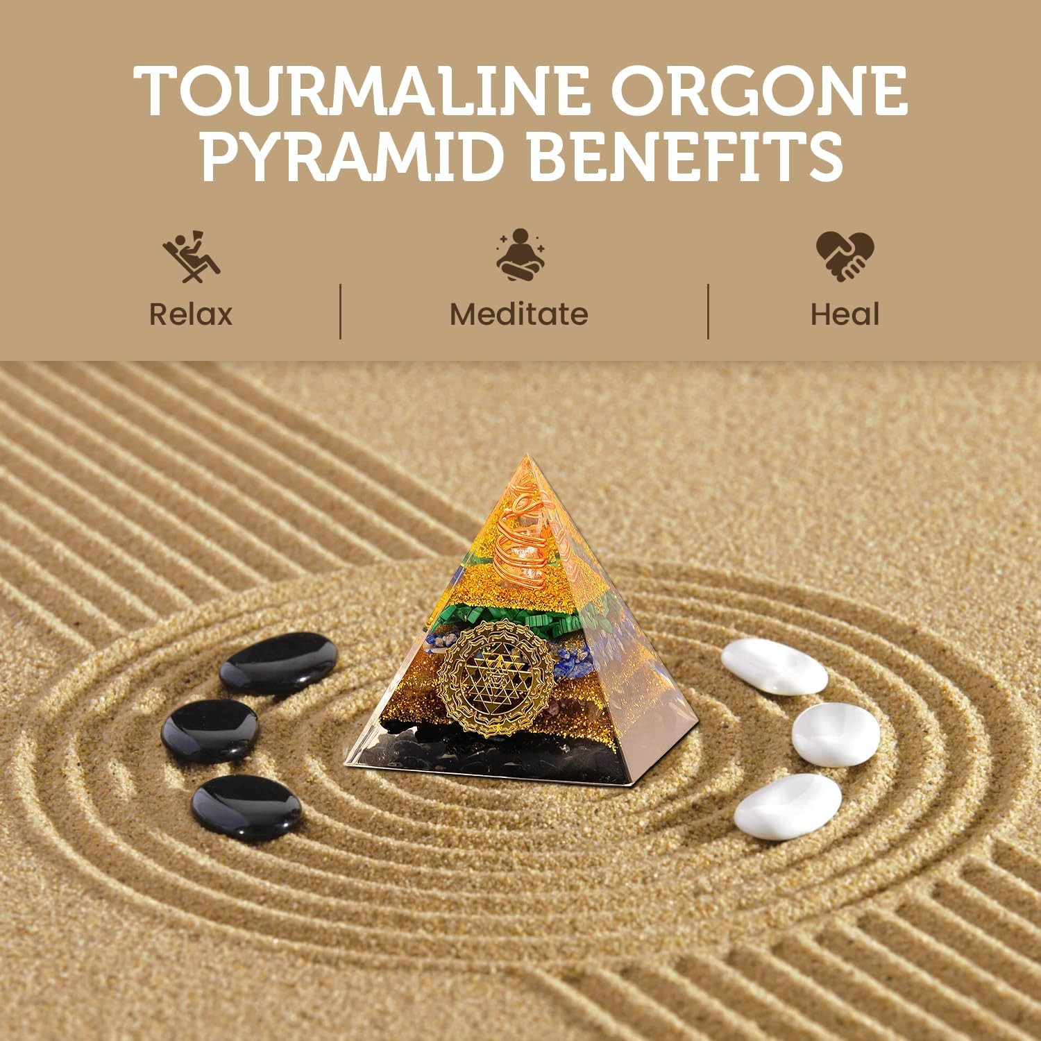 Tourmaline Orgone Pyramid Charged for Wealth, Happiness, and Good Fortune, Genui