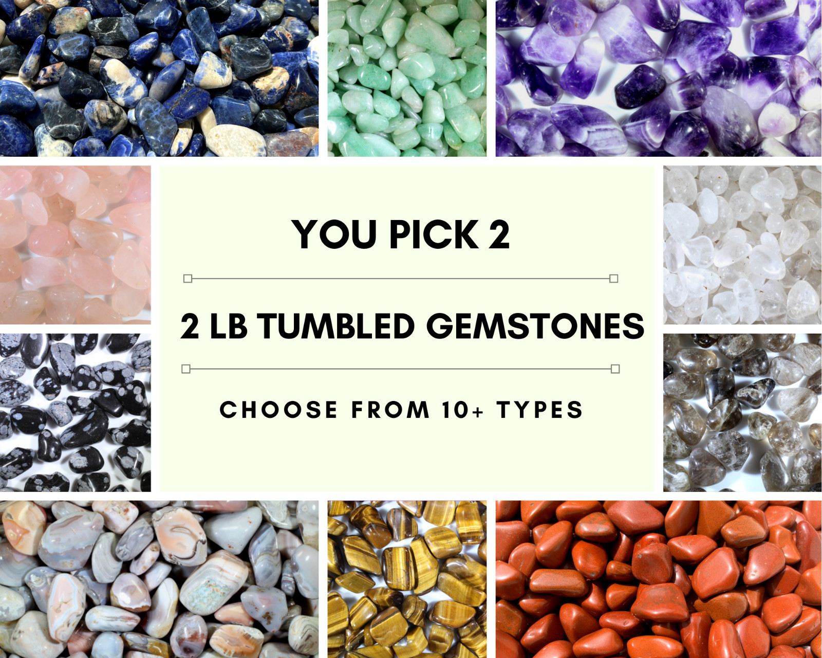 2 LB TUMBLED CRYSTALS-You Pick 2-Wholesale Bulk-Tumbled Rocks-Healing Crystal