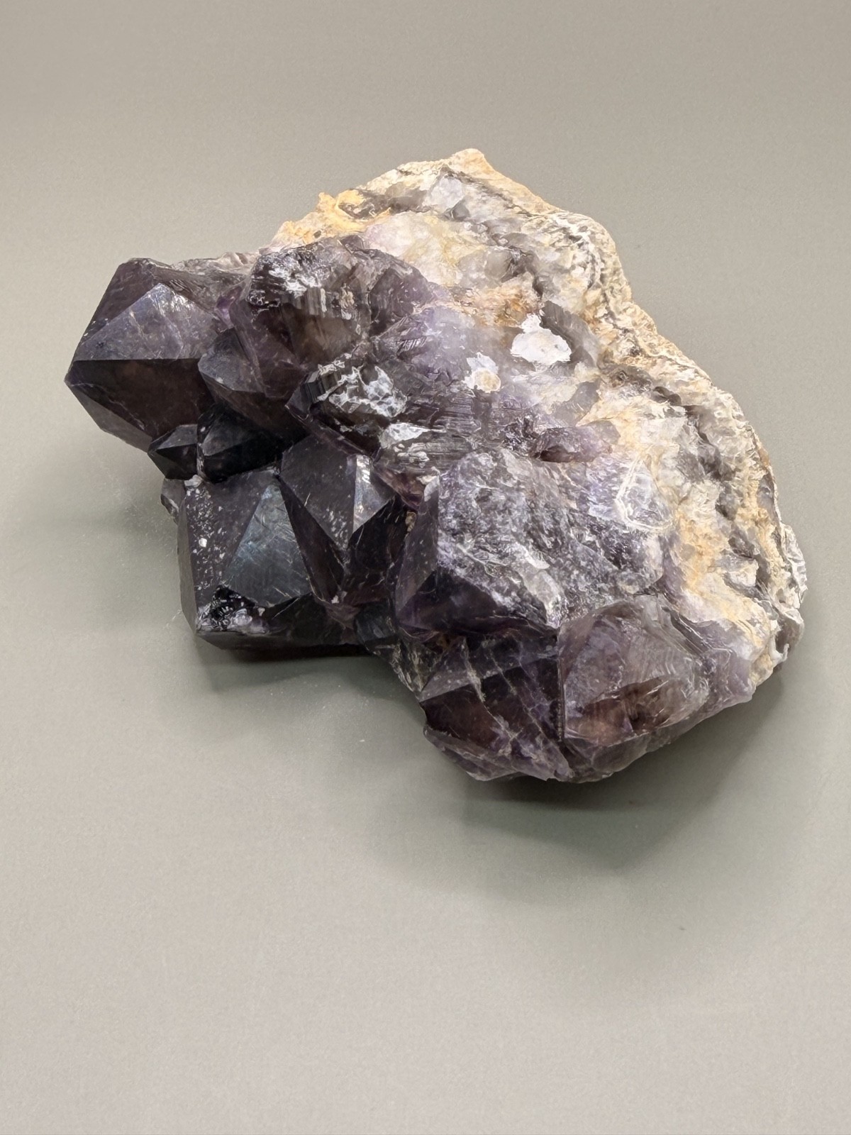 Natural Dark Amethyst Cluster ∼4″ – Raw Purple Chevron Quartz Crystal Points