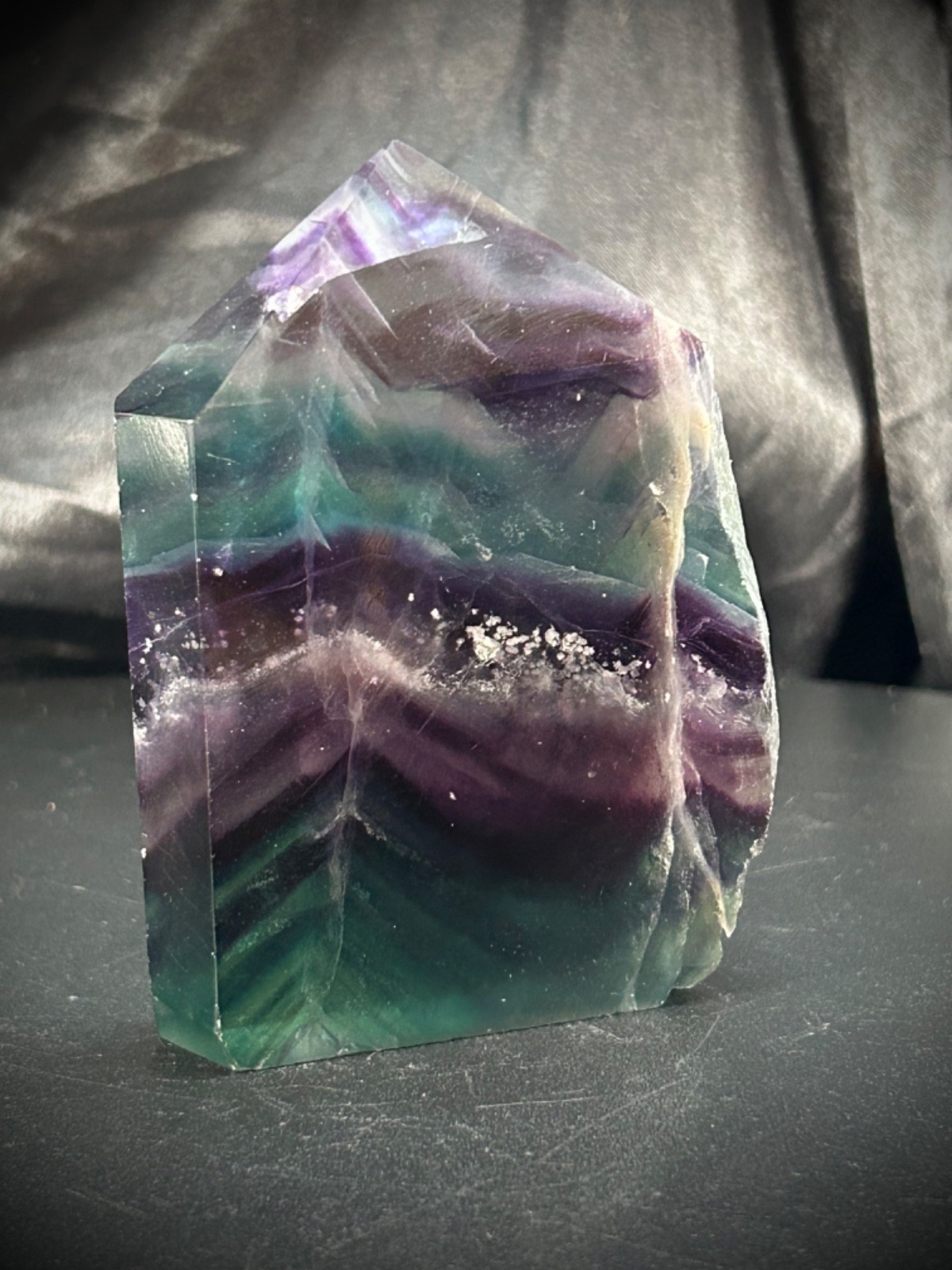 3.26″ Rainbow Fluorite 4 Polished Side/1 Raw Side Tower 8.3oz (241 grams)