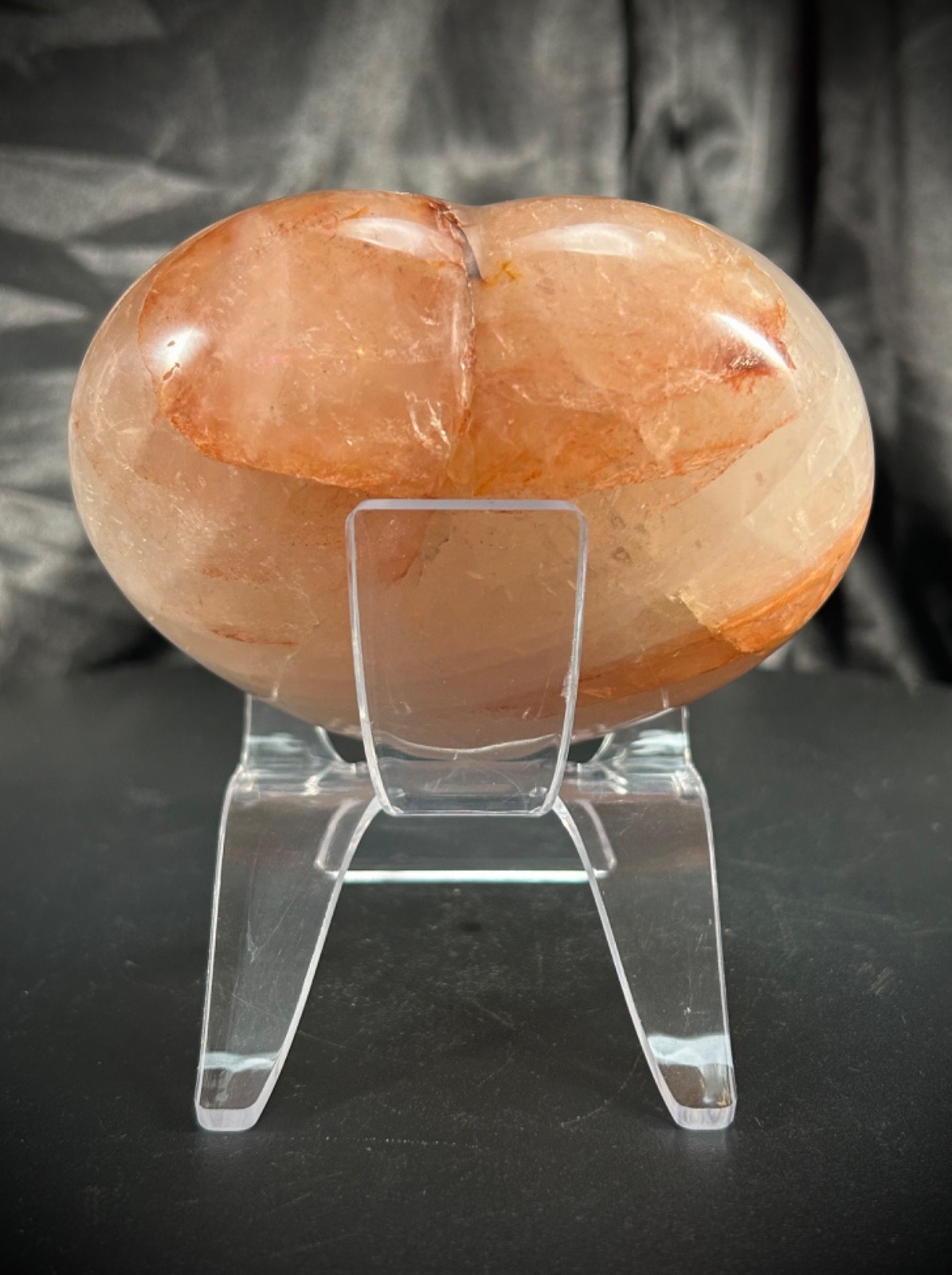 3.63″ Hematoid Quartz Heart Carving With Acrylic Stand 1lb 1.2oz