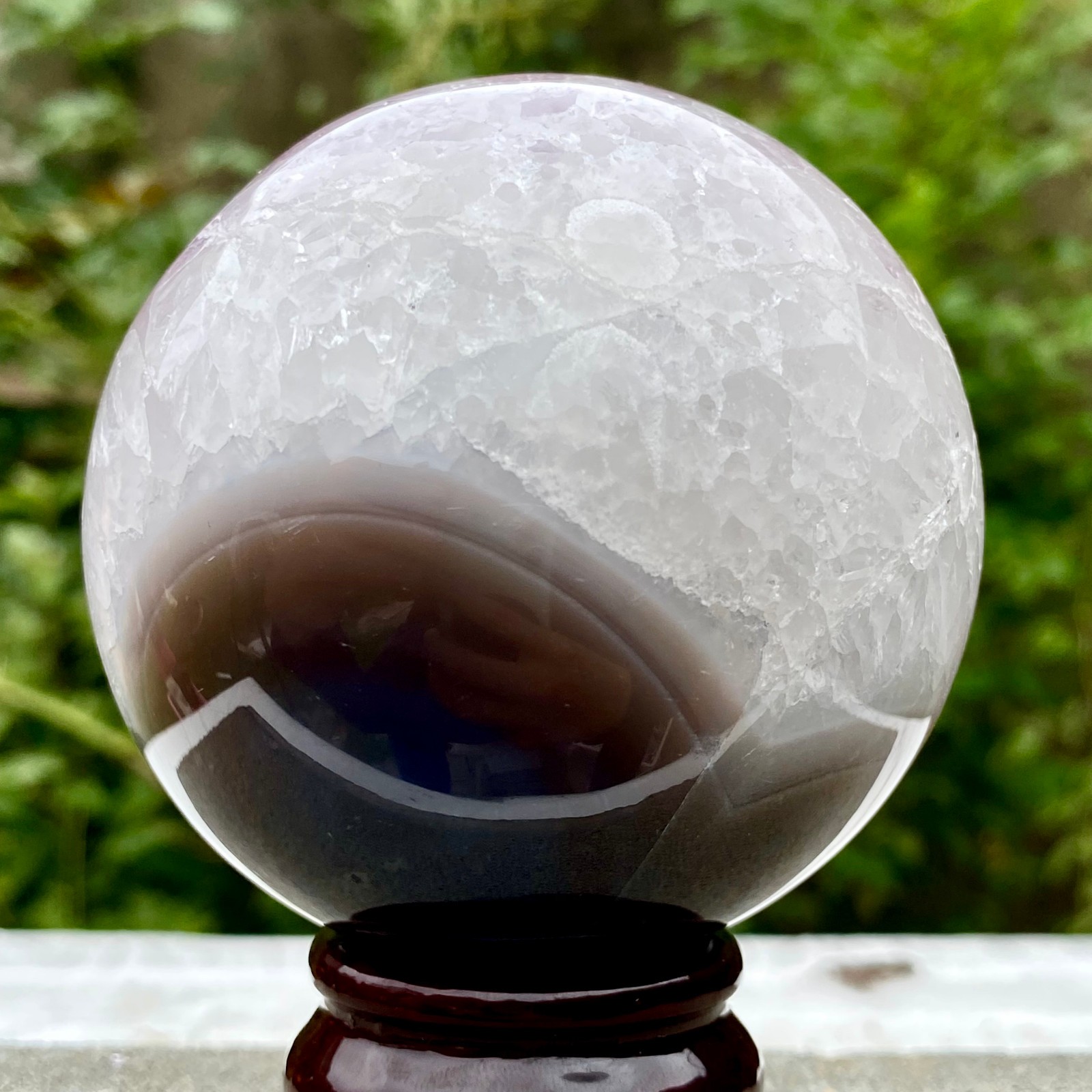 1.1LB Natural Amethyst Sphere Crystal Ball with Wood Stand Healing Feng Shu