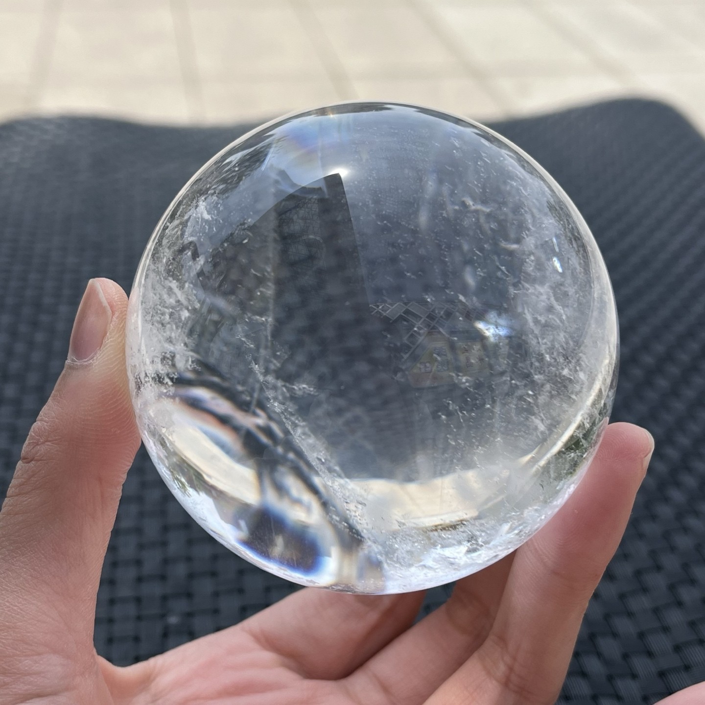 Natural Transparent Clear Quartz Sphere Big Rainbow Flash Crystal Specimen