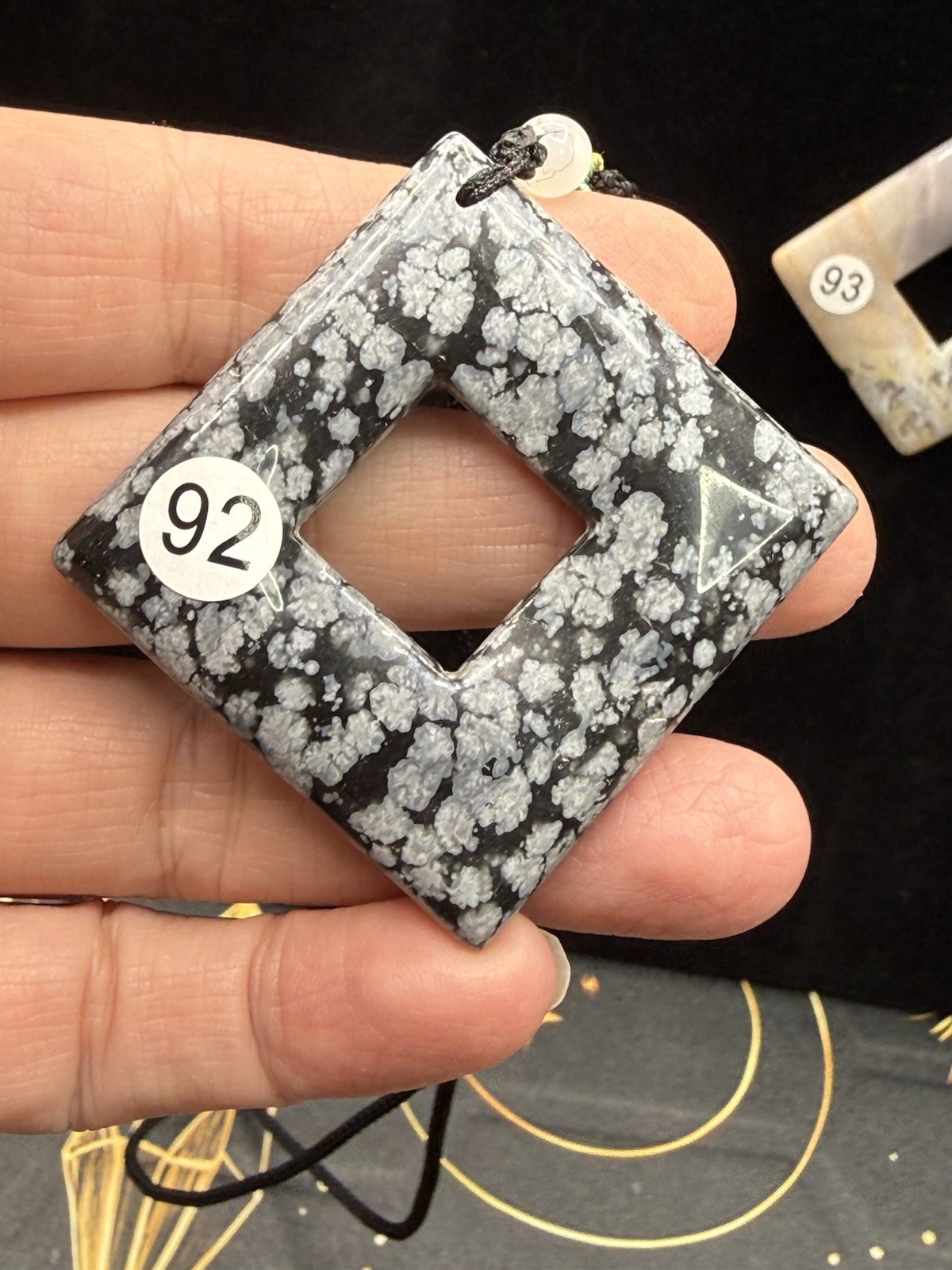 Natural Mixed Crystal Material Diamond Hung Donut on adjustable cord See detail