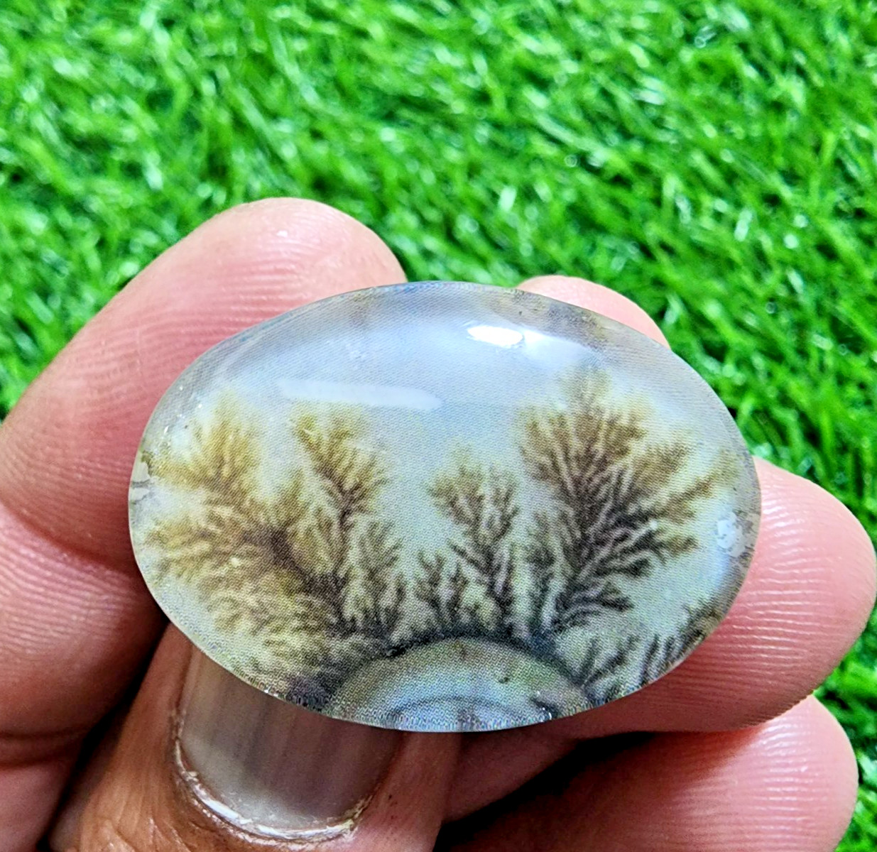 31Ct Awesome Dendritic Agate Oval Cabochon Scenic Landscape Pendant Gemstone