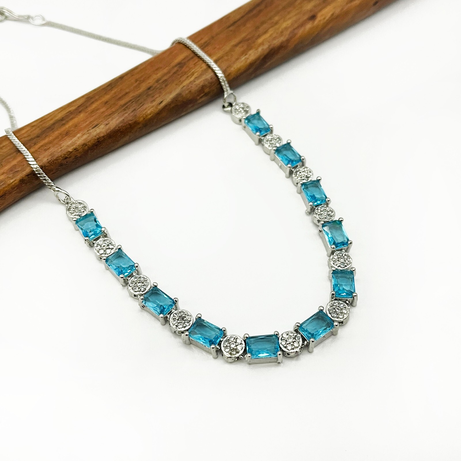 Blue Topaz Jewelry Set Silver Plated Ring Women Bracelet With Necklace Set