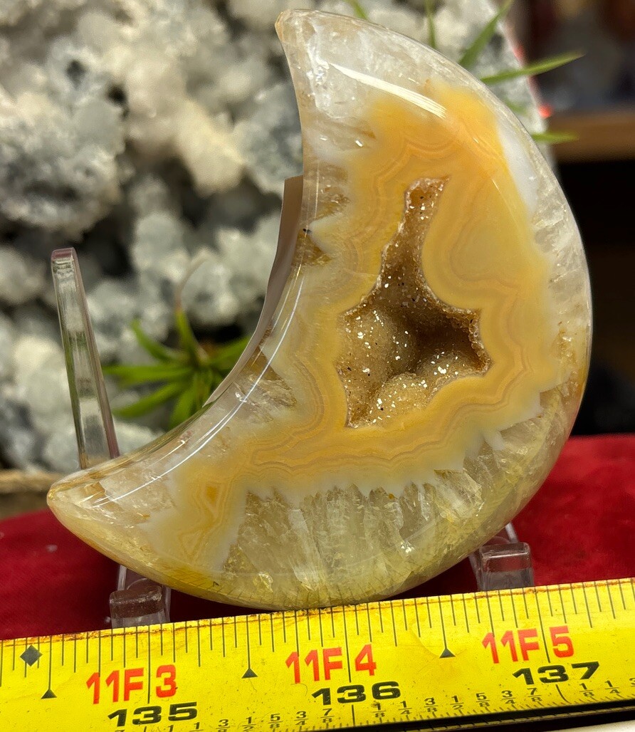 Druse agate moon with acrylic stand 3 1/4”