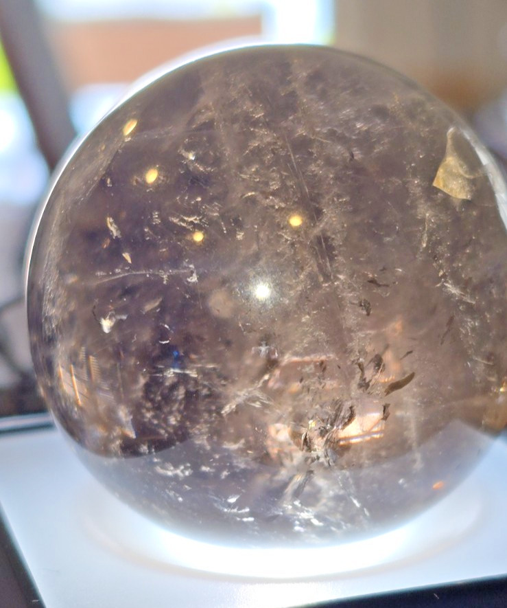 44mm Smoky Quartz Crystal Sphere Natural Smokey Quartz Ball Healing Rainbows