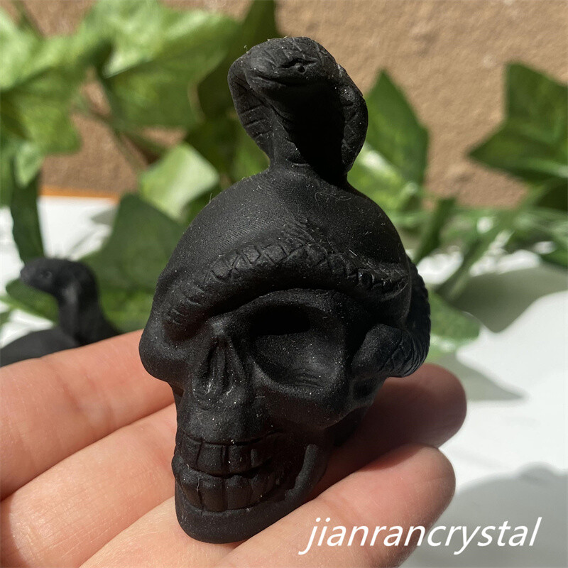 2″ Natura Obsidian Snake Skull Carved Crystal Quartz Skull Reiki Healing 1pc