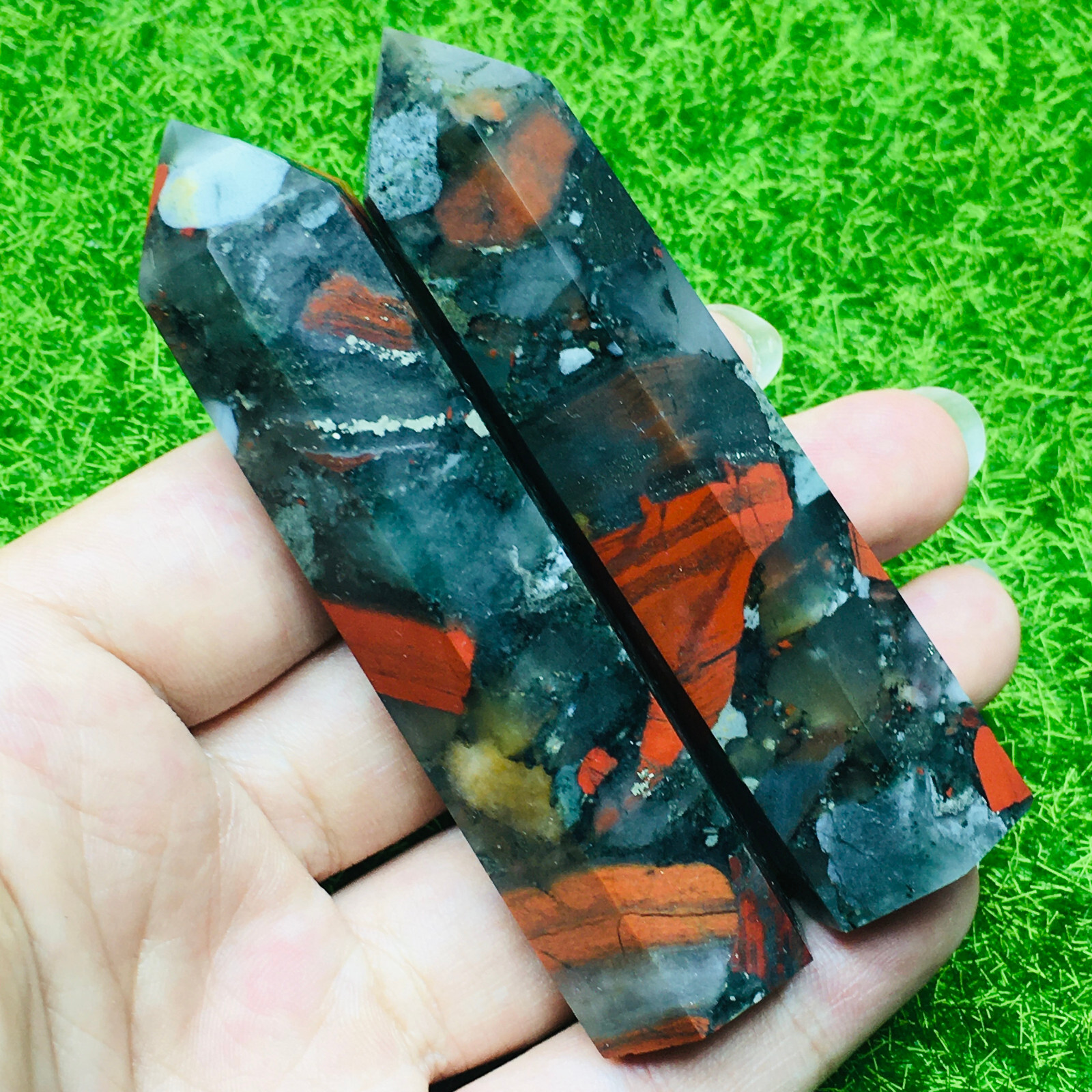 Natural African blood stone Obelisk Quartz Crystal Wand Tower Reiki Healing7-8cm