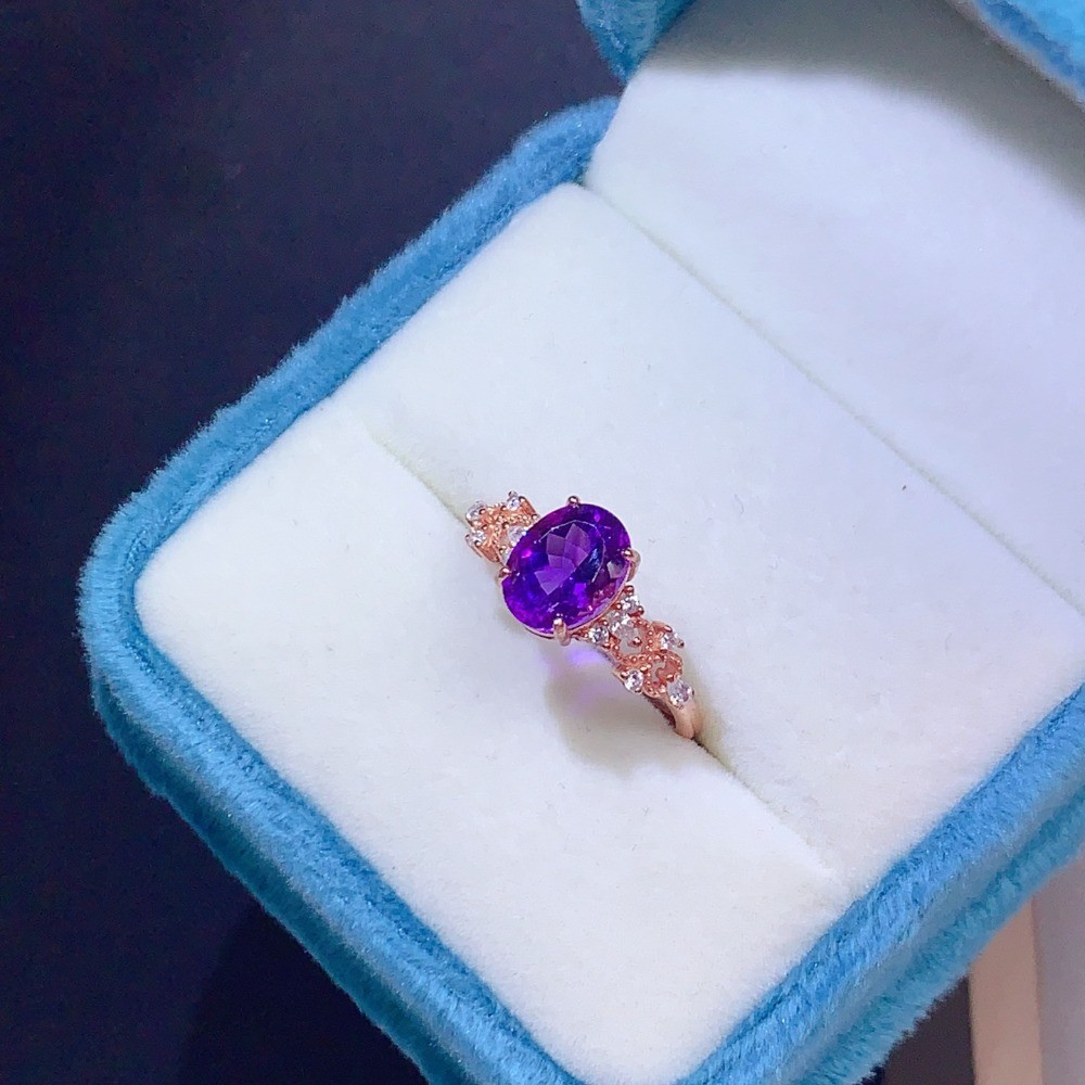 Natural Amethyst Open Adjustable Ring Gemstone S925 Silver Plated 18K Gold Gift