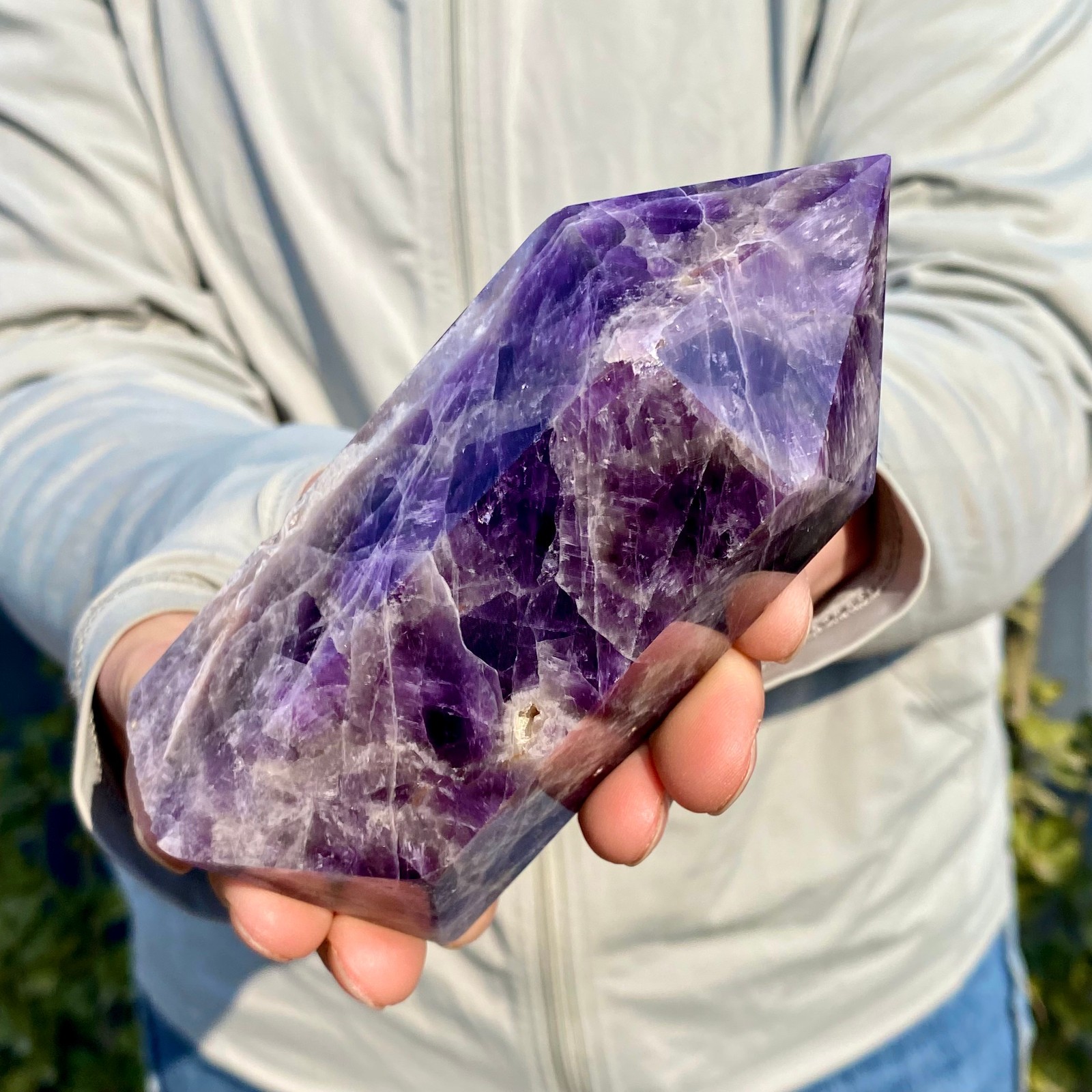 1.13LB Natural Dream Amethyst Crystal Column Wand Obelisk Point Reiki Healing