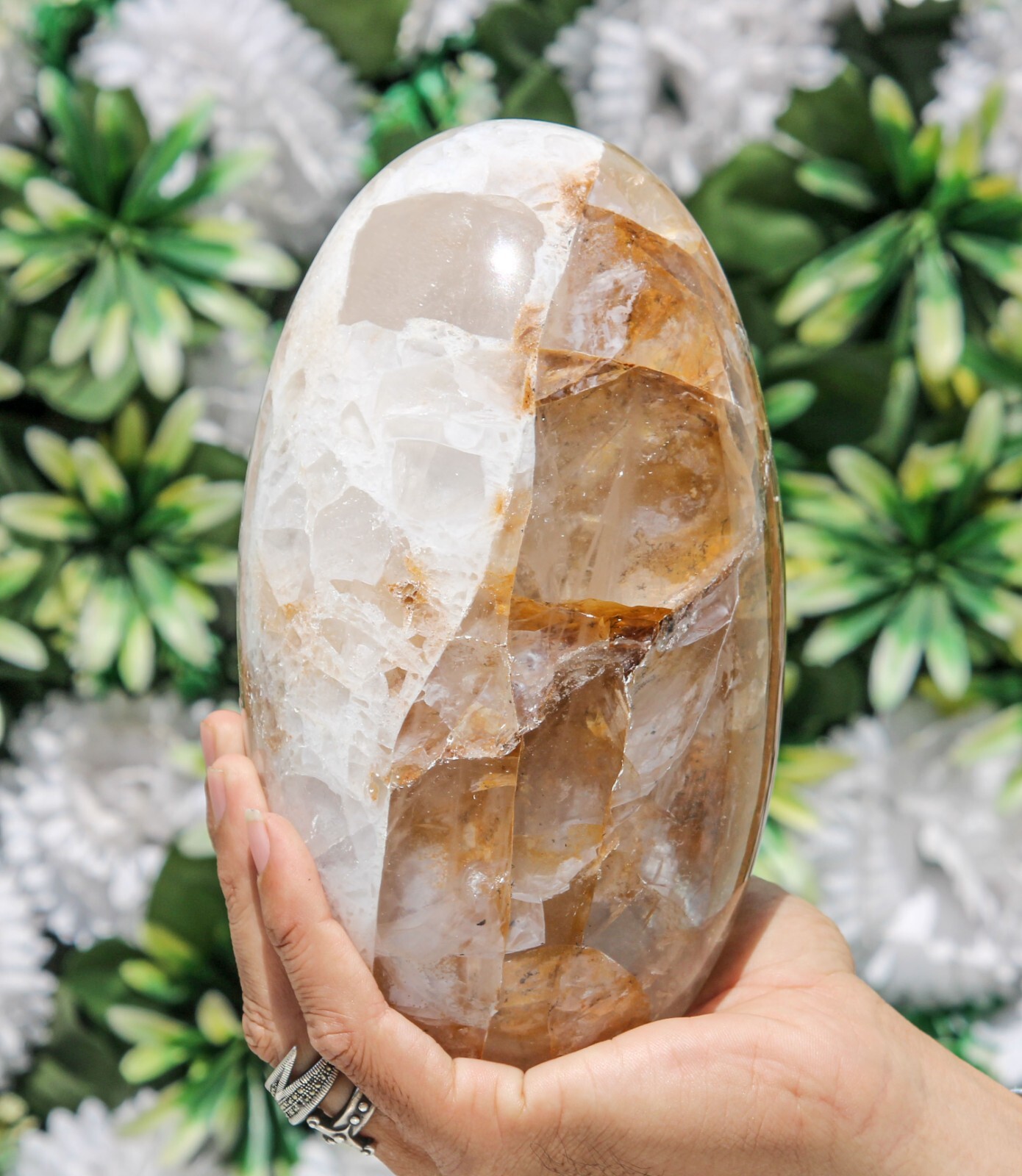 Polished 195MM Fire Quartz Stone Healing Charged Metaphysical Chakra Lingam
