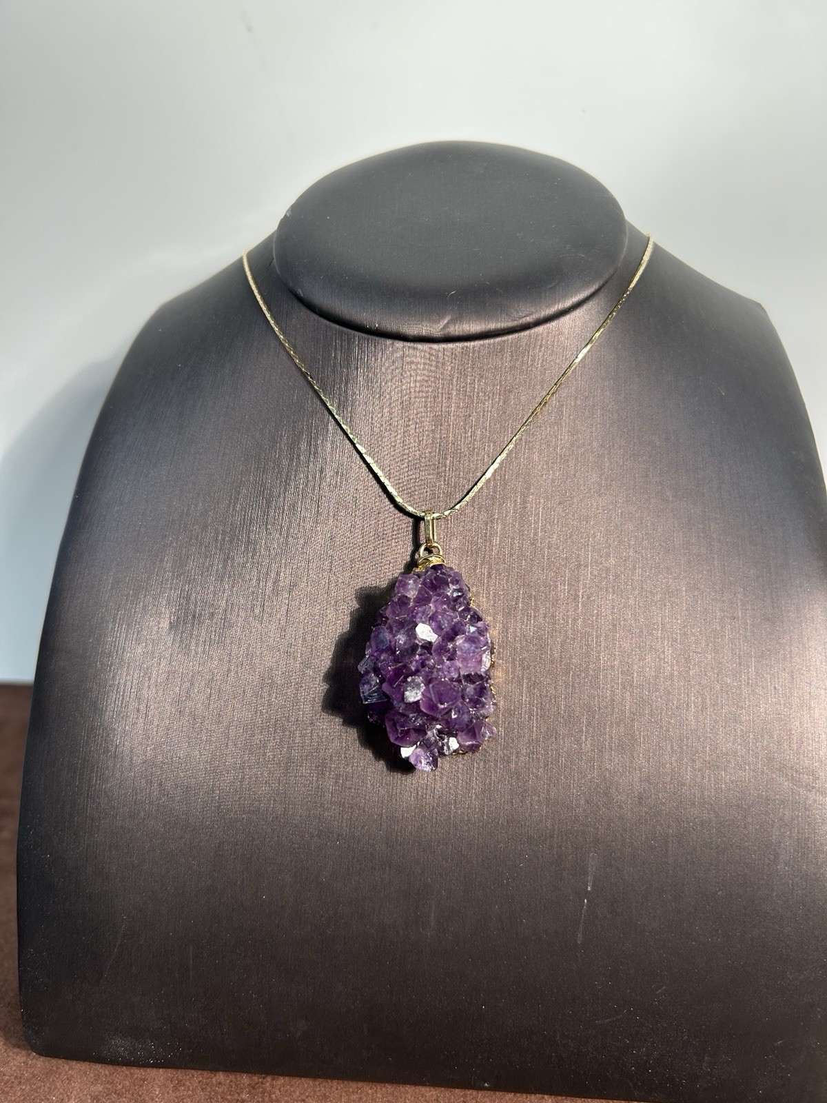 Natural Amethyst Crystal Geode Pendant Necklace