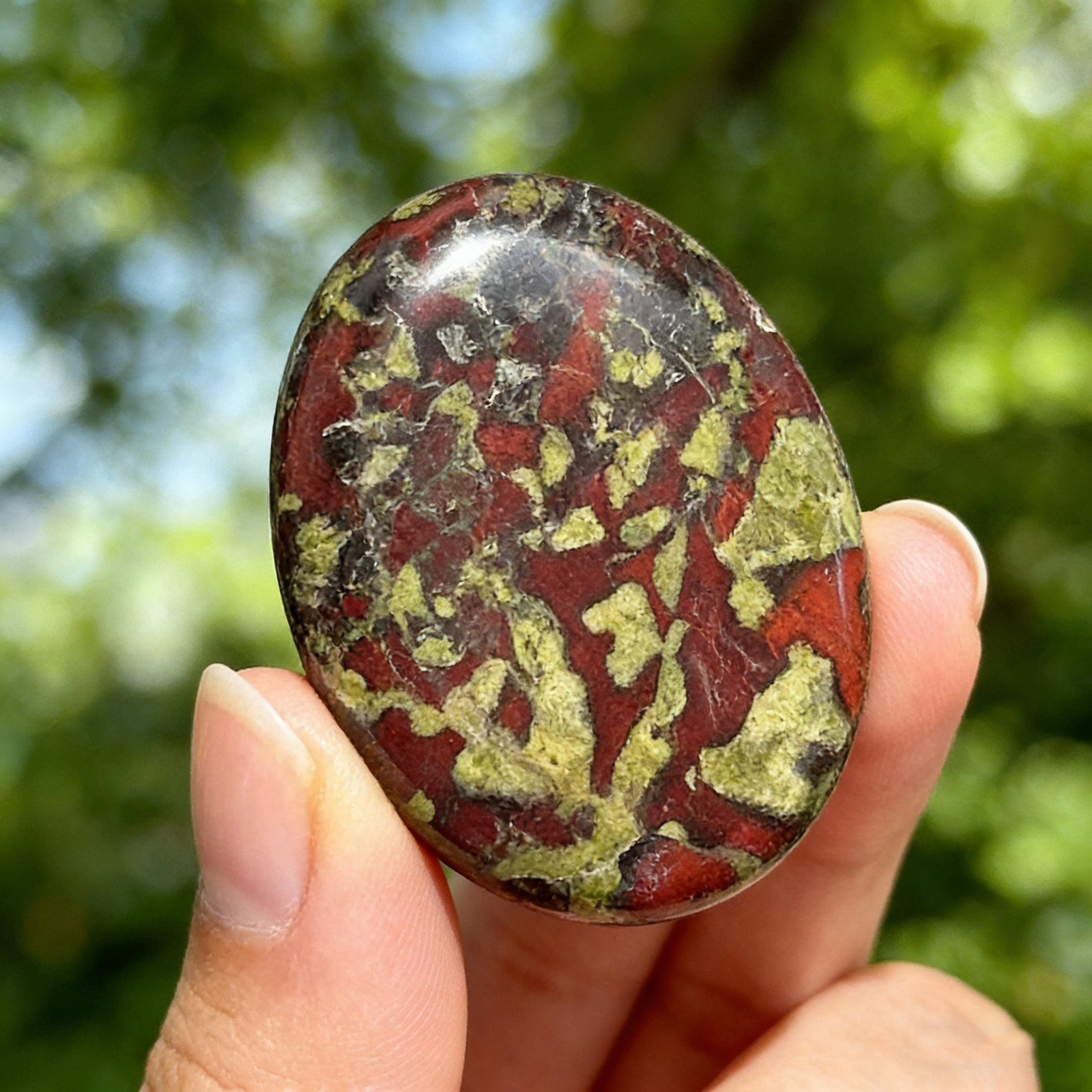 Natural Dragon Bloodstone Jasper Worry Palm Pocket Stone Rocks Crystal Specimen