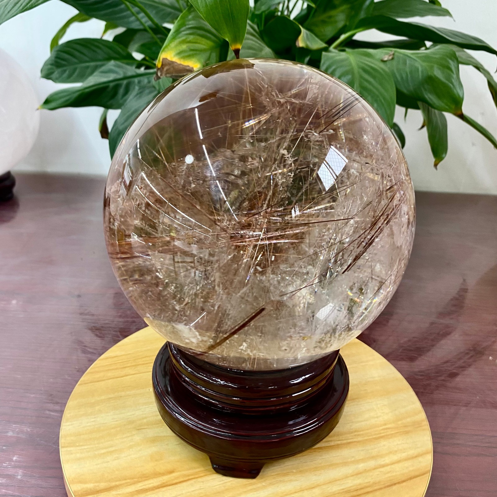 17.9LB Top Natural Copper hair quartz Sphere Crystal Energy Ball Reiki Healing