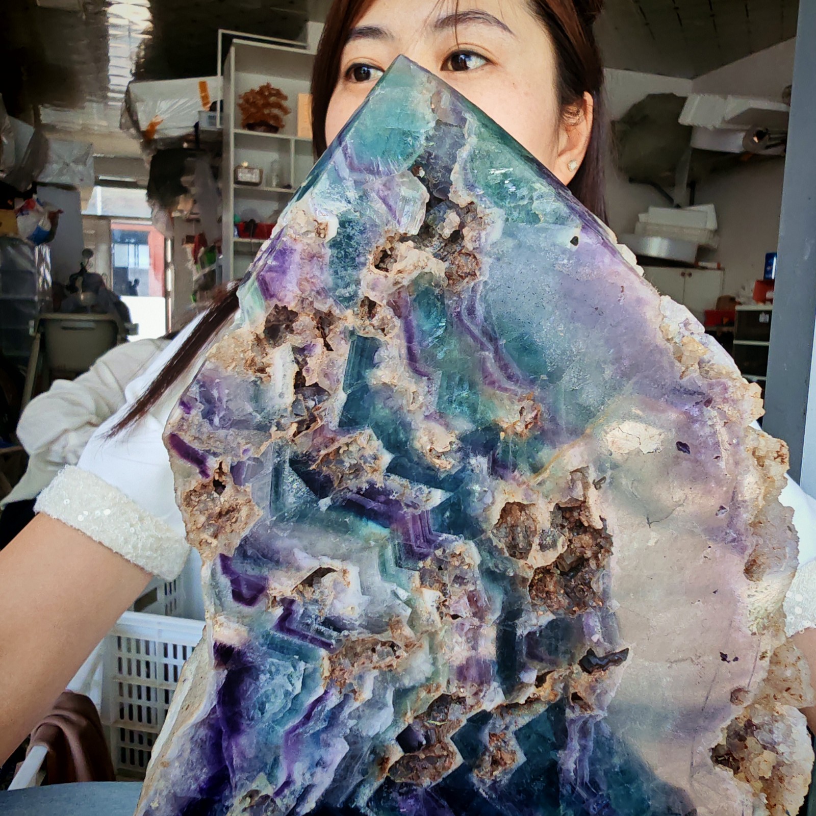 14.3LB Restoration of Natural Colored Fluorite Crystal Specimens 6500g