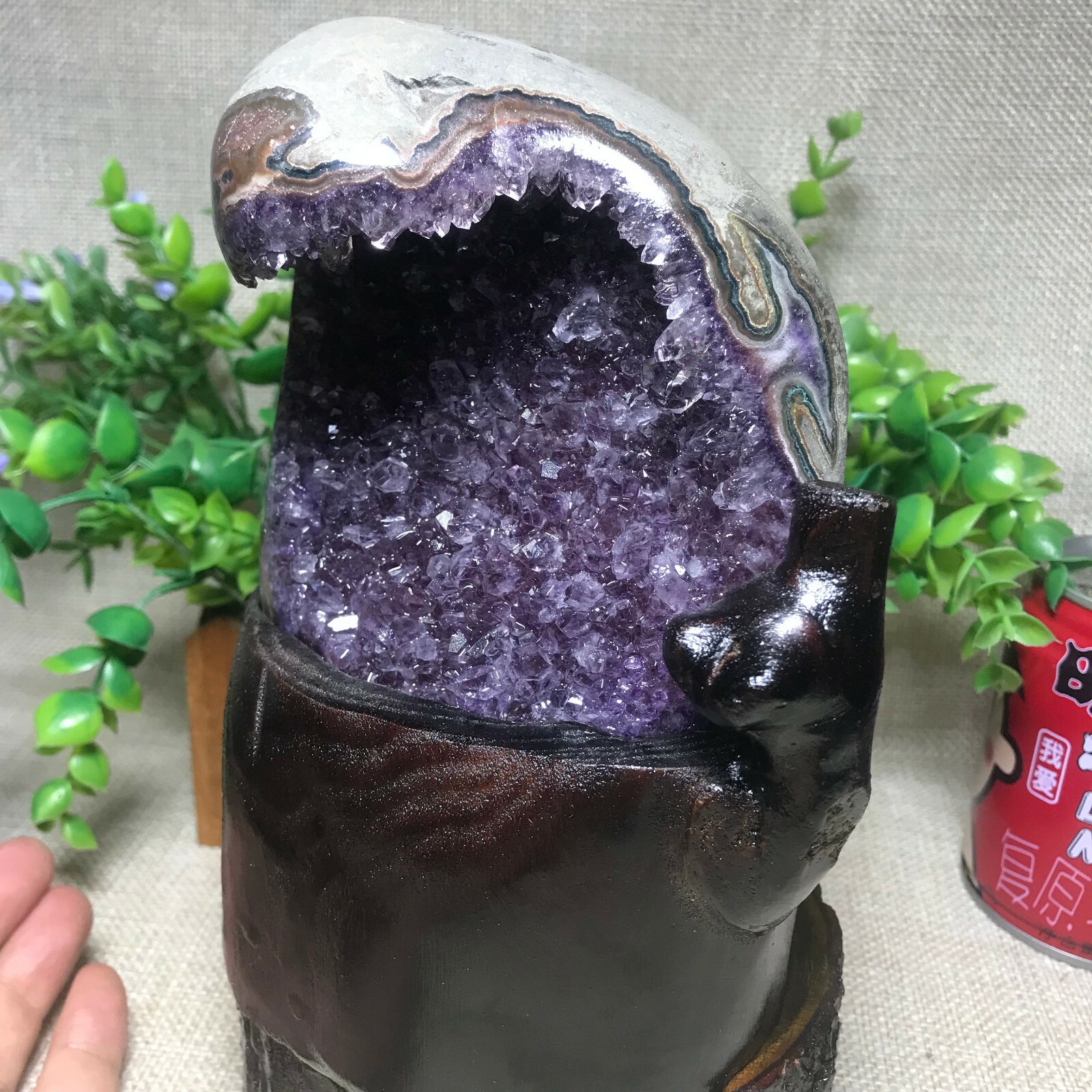 1258g Natural Uruguay Deep Purple Crystal Quartz Amethyst Geode Clusters +Stand