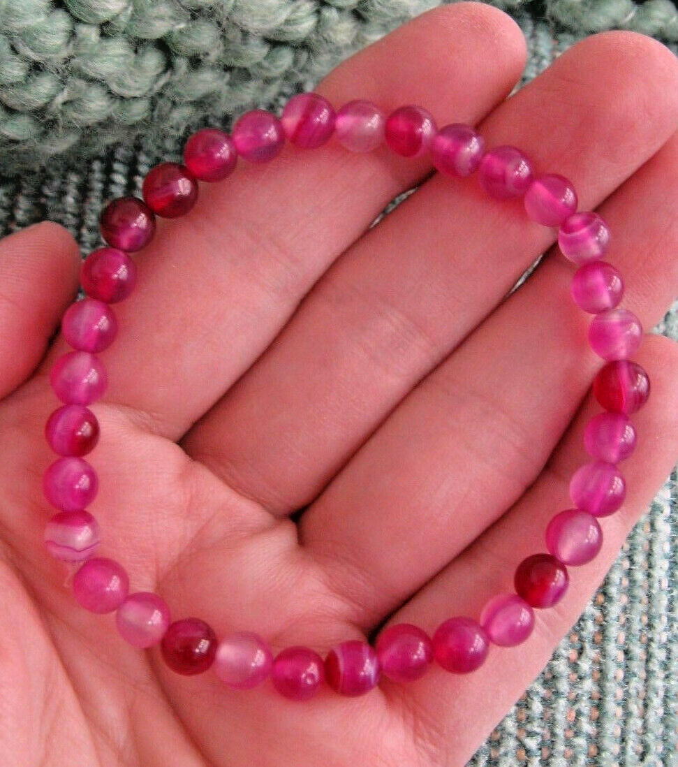 NEW GENUINE PINK AGATE QUARTZ CRYSTAL GEMSTONE 6mm BRACELET