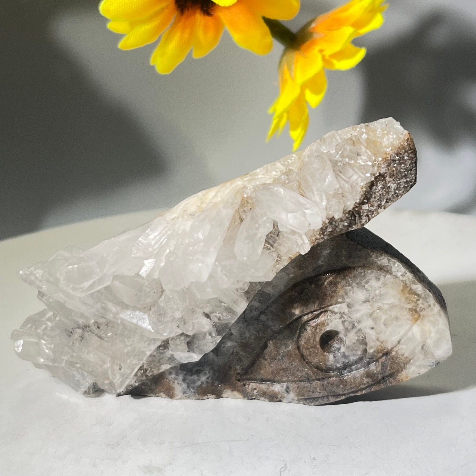 64gNatural white crystal cluster carving of God’s Eye