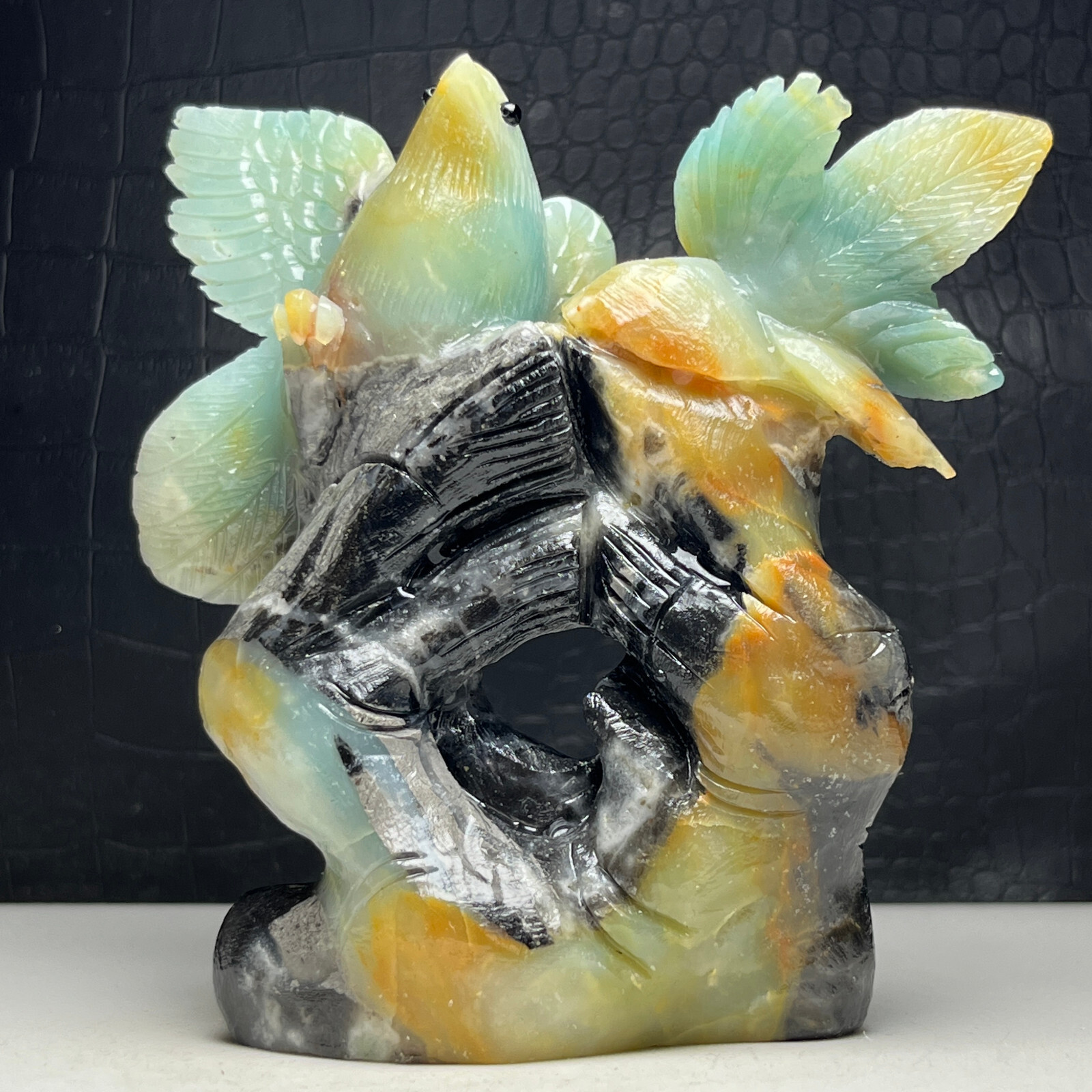 NaturalCrystal Mineral Specimen. Amazon Stone. Hand-carved BIRDS.Stone Statue.OM