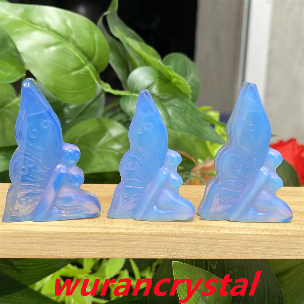 A+ 1.7″ Blue Opalite Butterfly fairy Carved Quartz crystal skull point gift 1pc