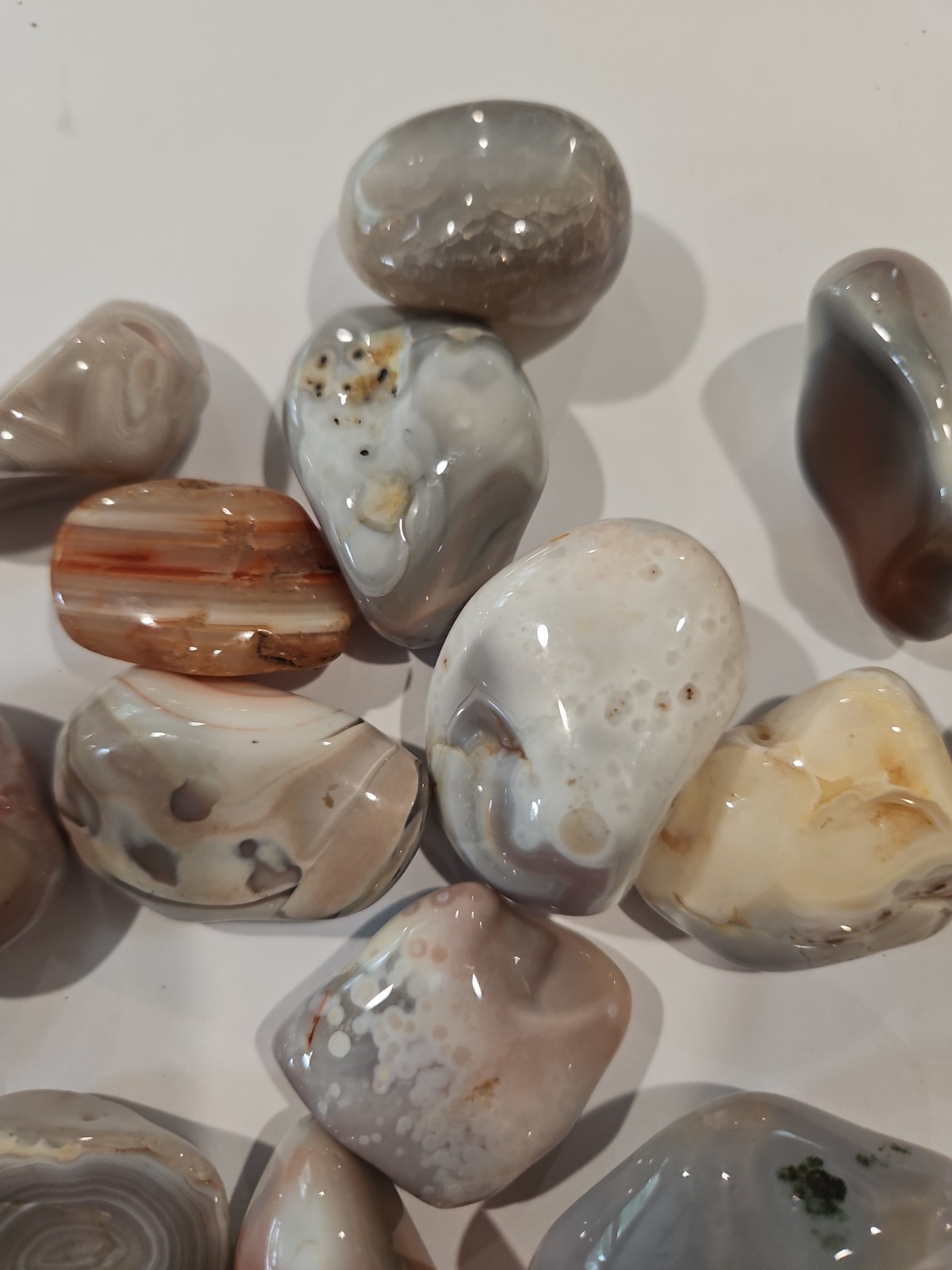 Botswana Agate Pebble, Botswana Agate Palm Stones, Wholesale Polished 15.8 Oz