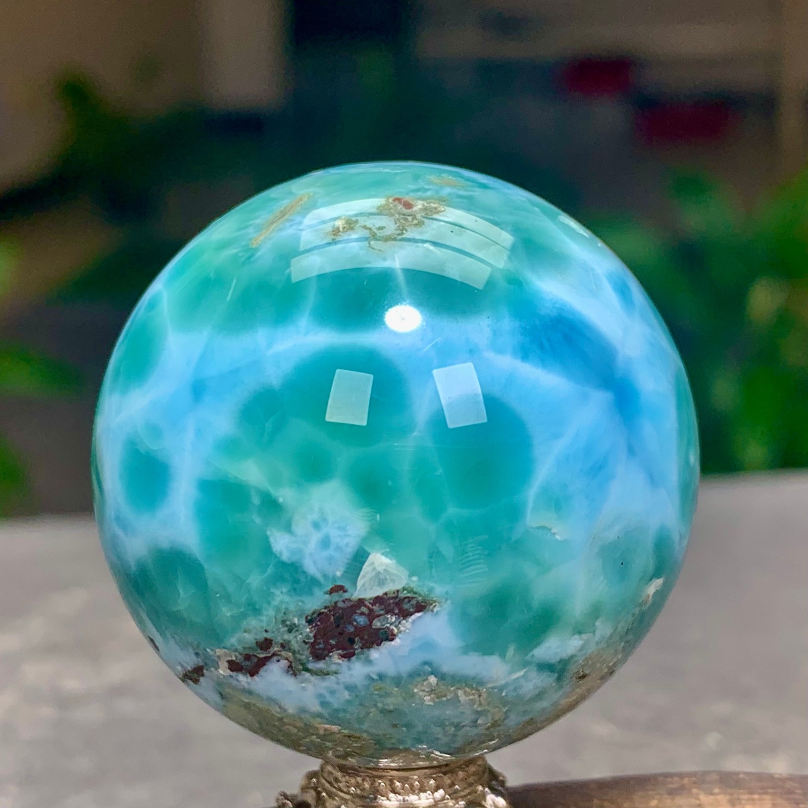 104G Natural larimar Gorgeous rough Crystal Sphere Ball Healing