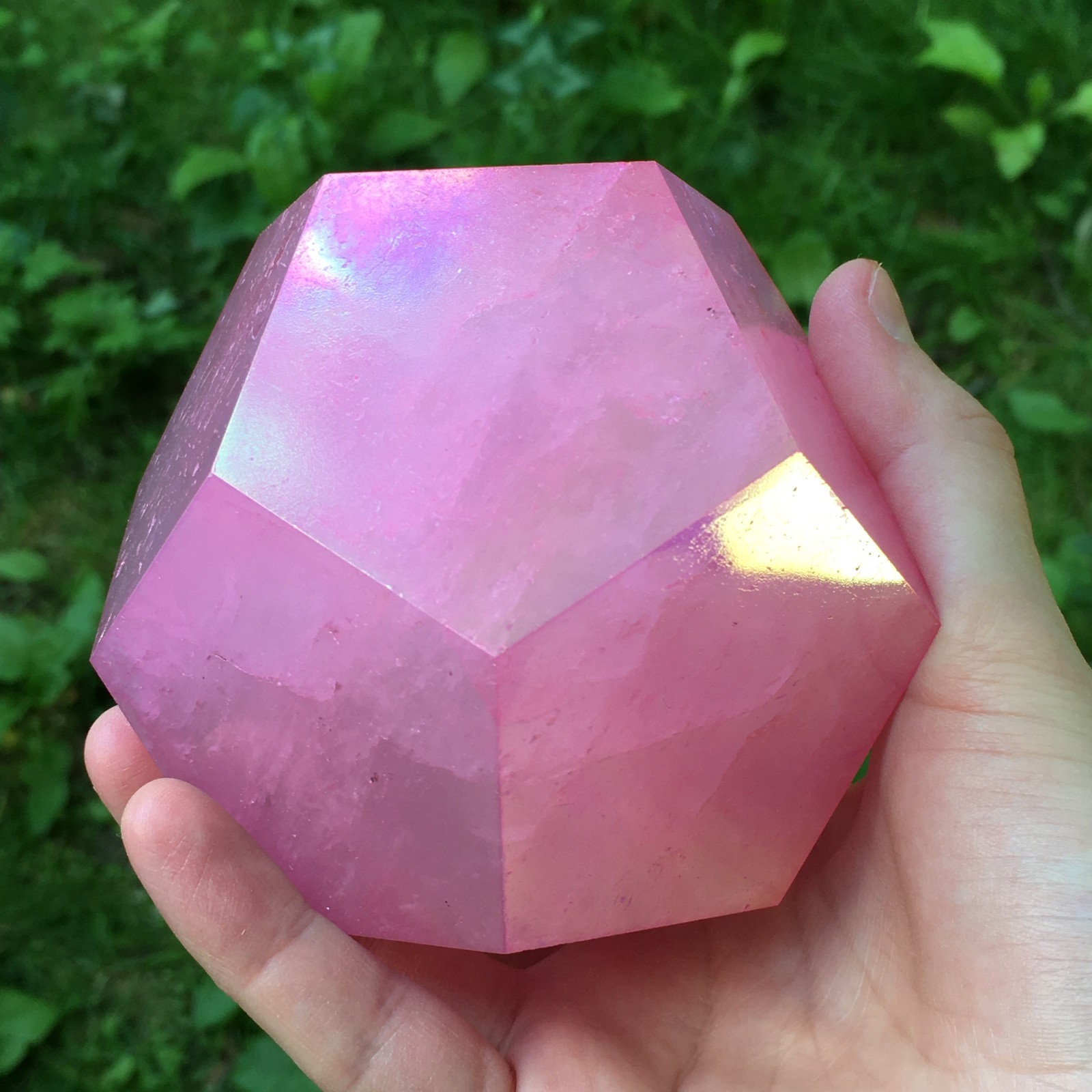 Pink Aura Quartz Dodecagon Sacred Geometry Crystal 12 Sided Heart Chakra Stone