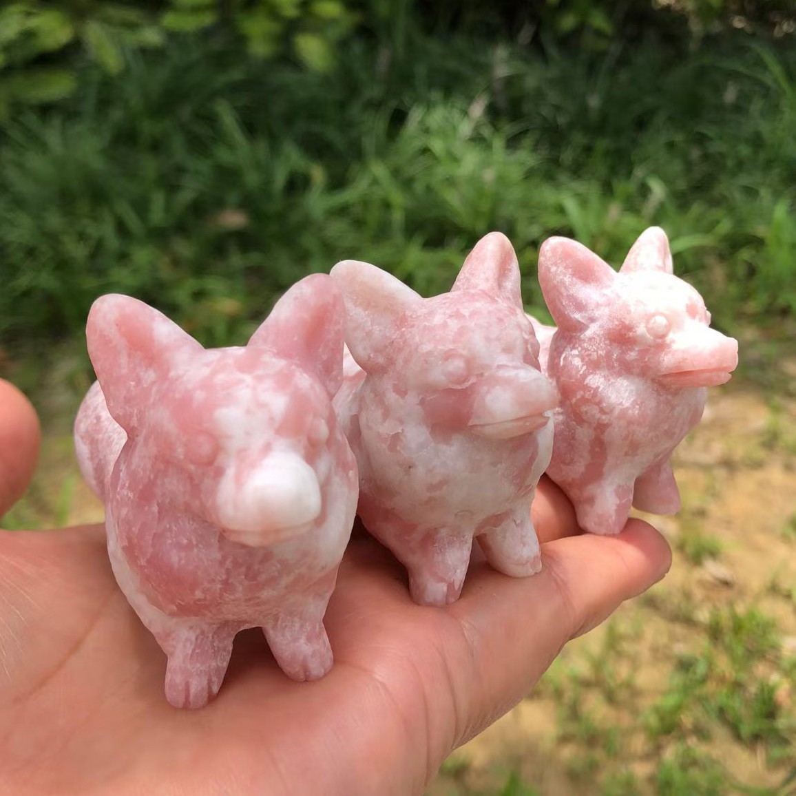 Natural Pink Opal Quartz Hand Caved dog Skull Crystal reiki Healing 1pc