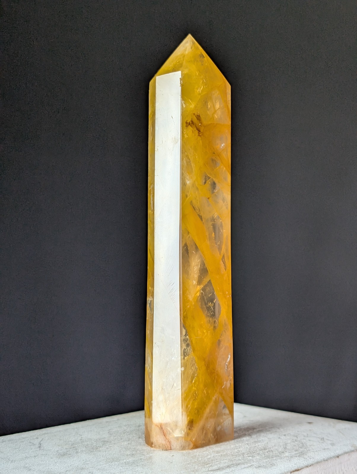 Golden Healer Tower Crystal Point Large Big Gemstone Chakra Reiki