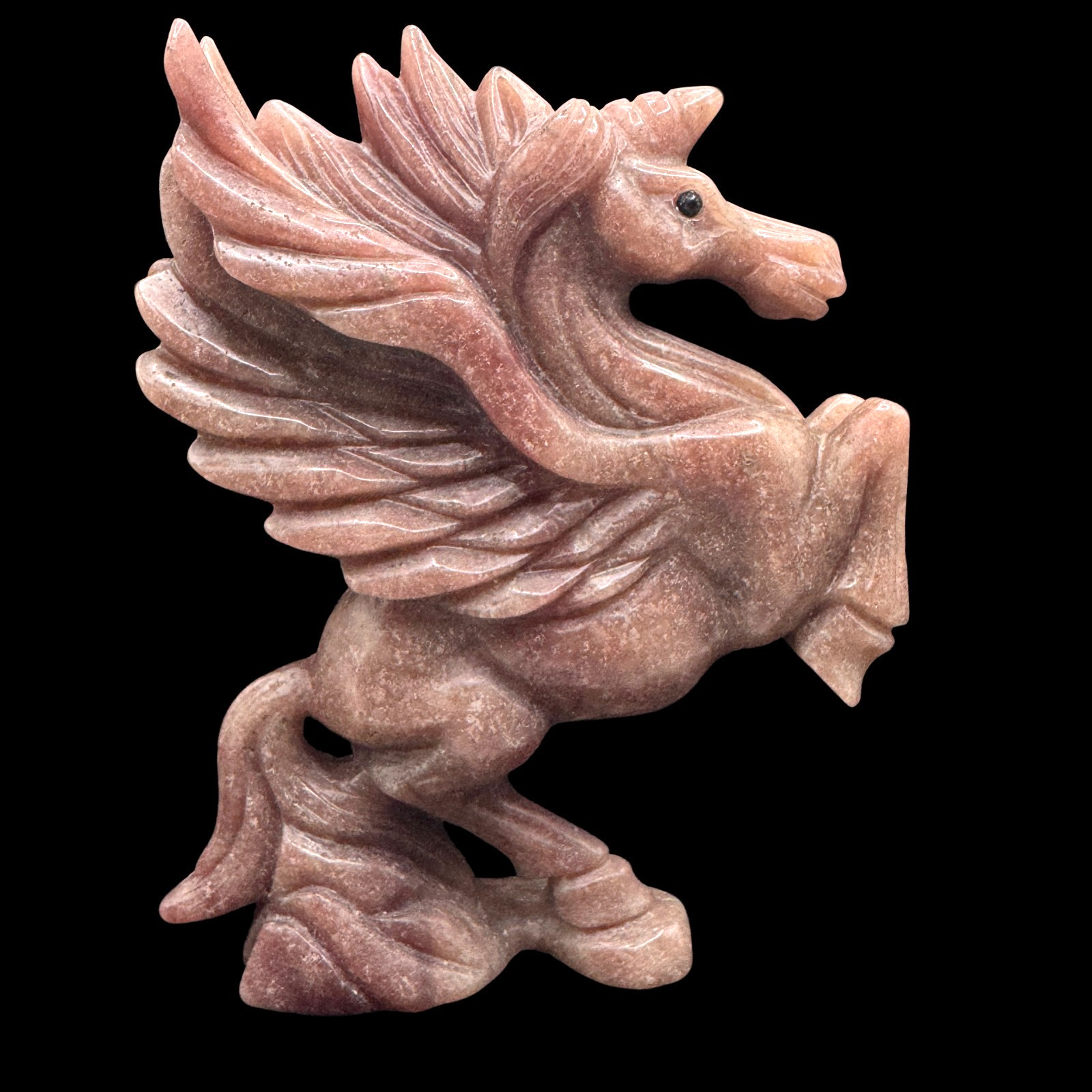 Hand Carved Natural Strawberry Quartz Pegacorn, Symbol of Pure Heart & Elevated
