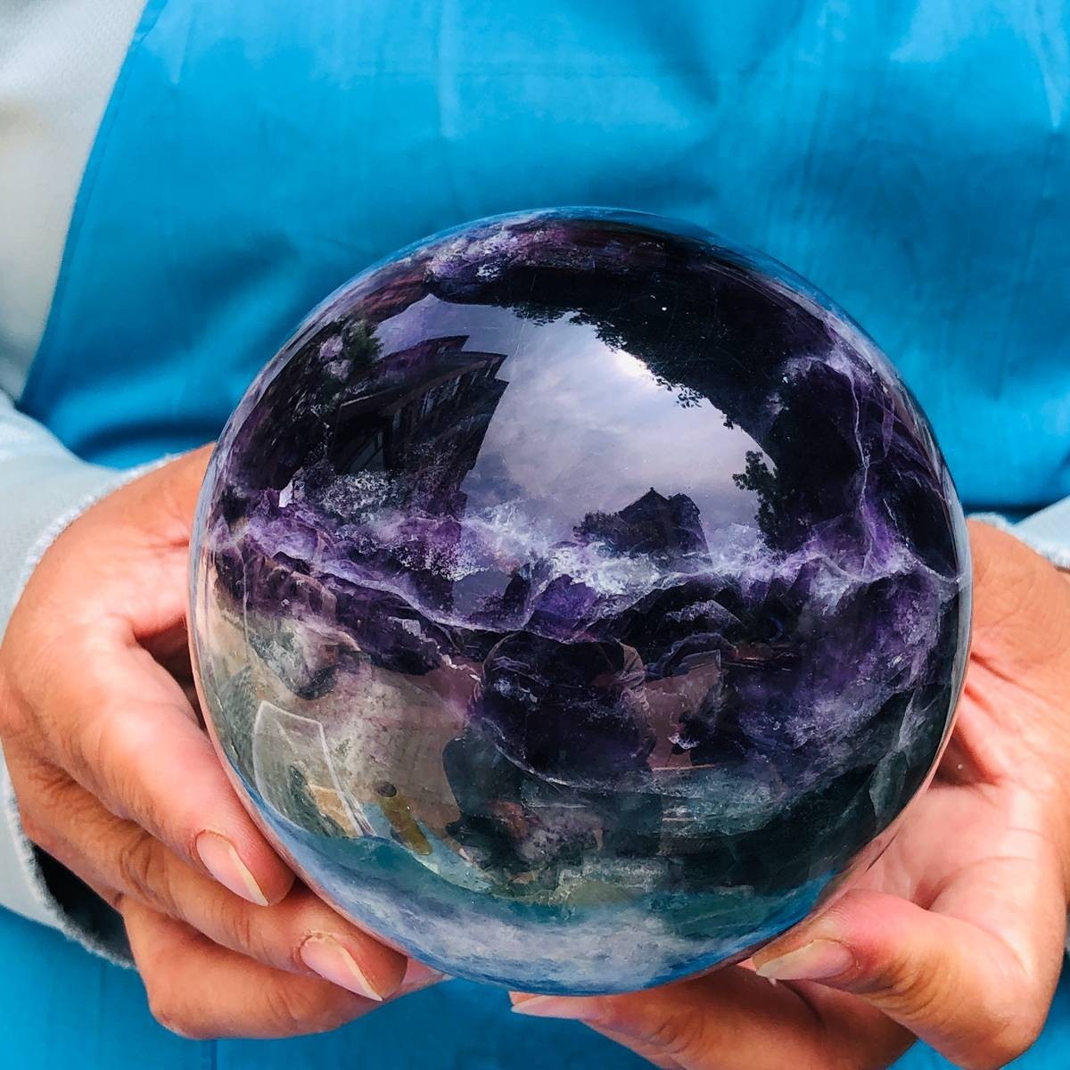 4.44LB Large Natural Fluorite Sphere Quartz Crystal Ball Energy Healing Stone