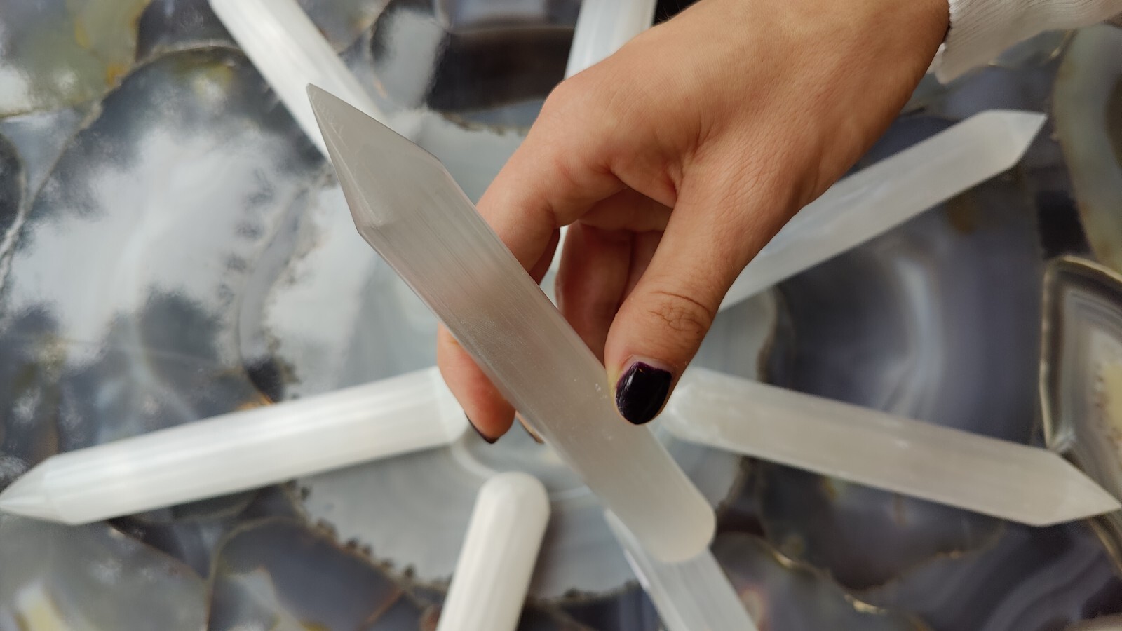 Selenite Wand Polished with Point Crystal Stone Stick for Reiki Healing Massage
