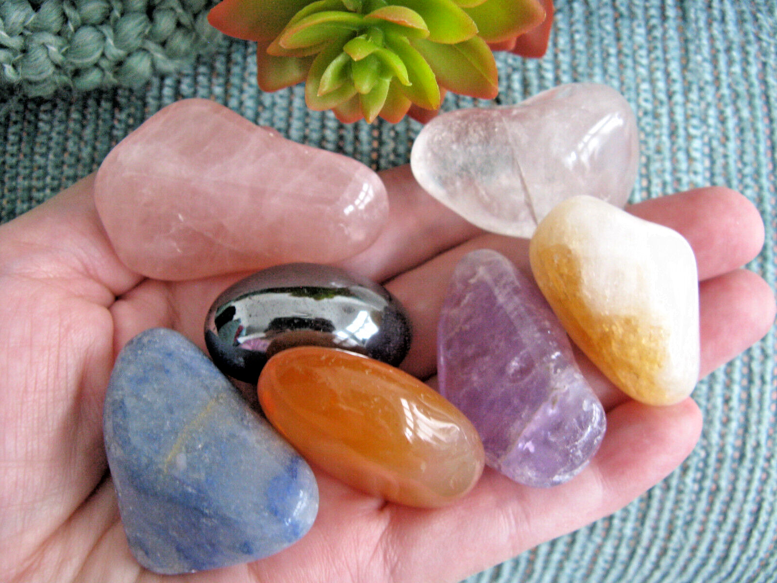 NEW XL CHAKRA NATURAL CRYSTAL HEALING GEMSTONE SET W/7 & BAG