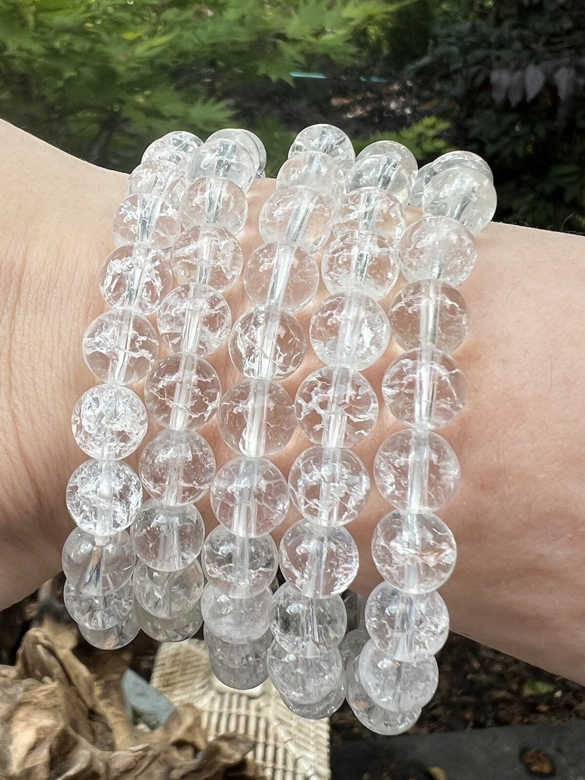 Fire And Ice Clear Quartz Beaded Brazilian Bracelet AAA+ 6mm
