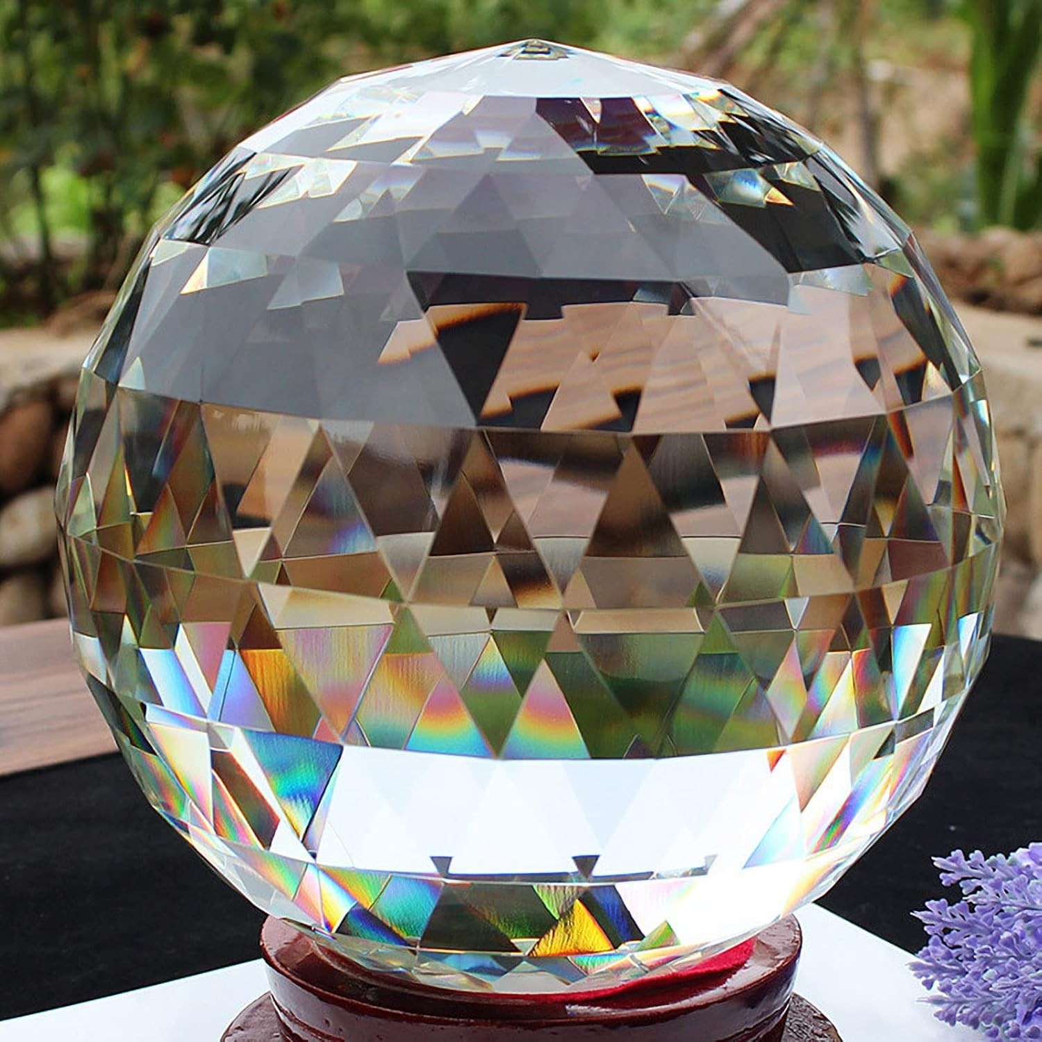 Clear Glass Crystal Ball Prisms W/ Stand Window Rainbow Maker Sphere Faceted