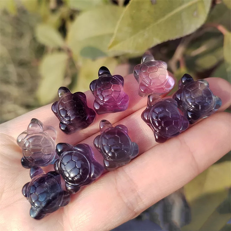 10pcs Natural Fluorite Turtle Mini Quartz Tortoise Carved Crystal Skull Healing