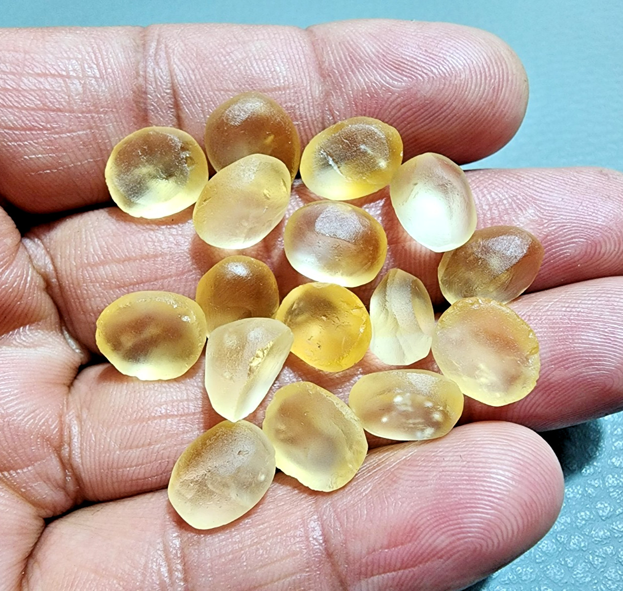 13Pcs Lot Golden Citrine Topaz Without Cutting 11-12MM Faceted Cabochon Gemstone