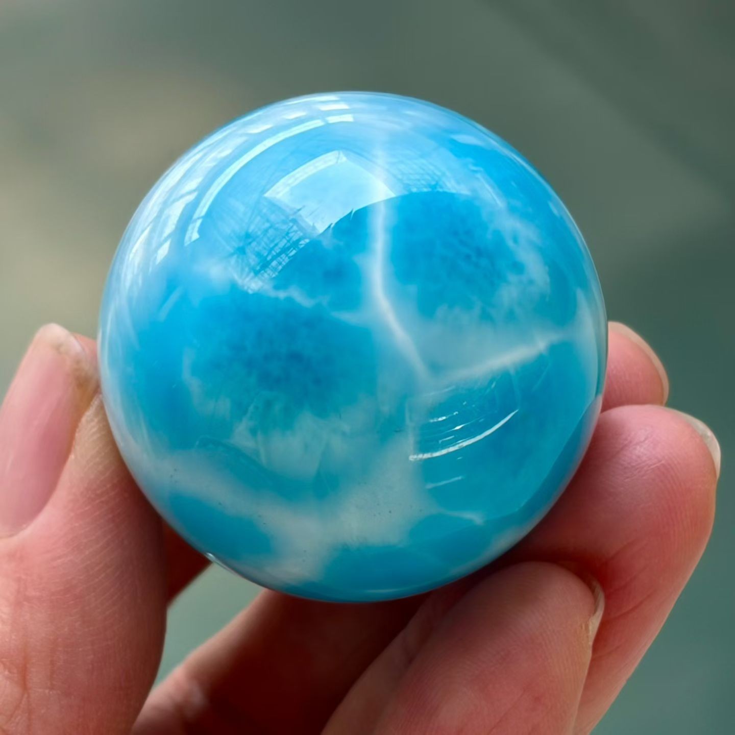 36mm Natural Larimar Gem stone Quartz Sphere Crystal Energy Ball Reiki Decor