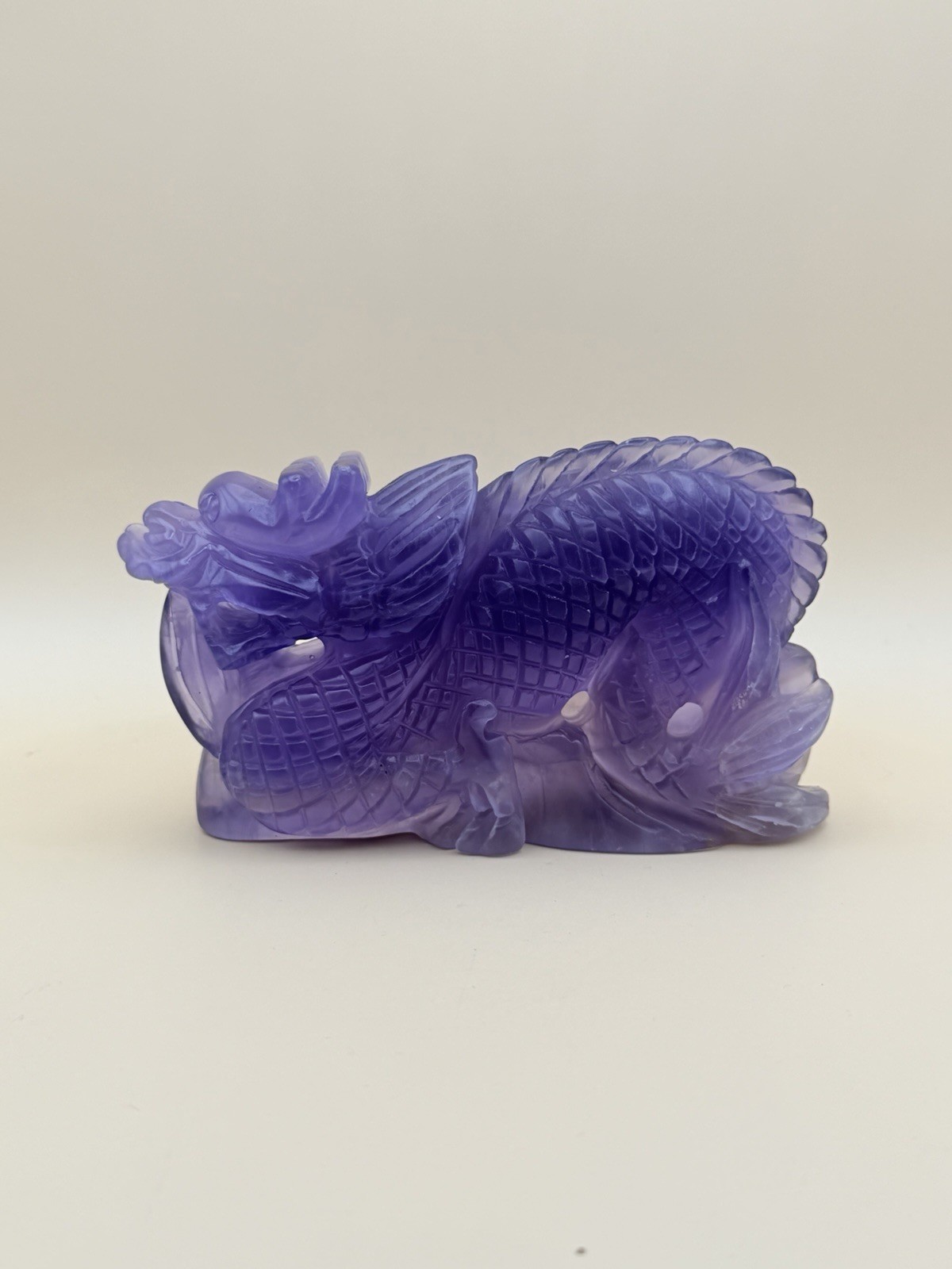 Gorgeous Hand Carved Purple Flourite Dragon Natural Crystal Statue Reiki Healing