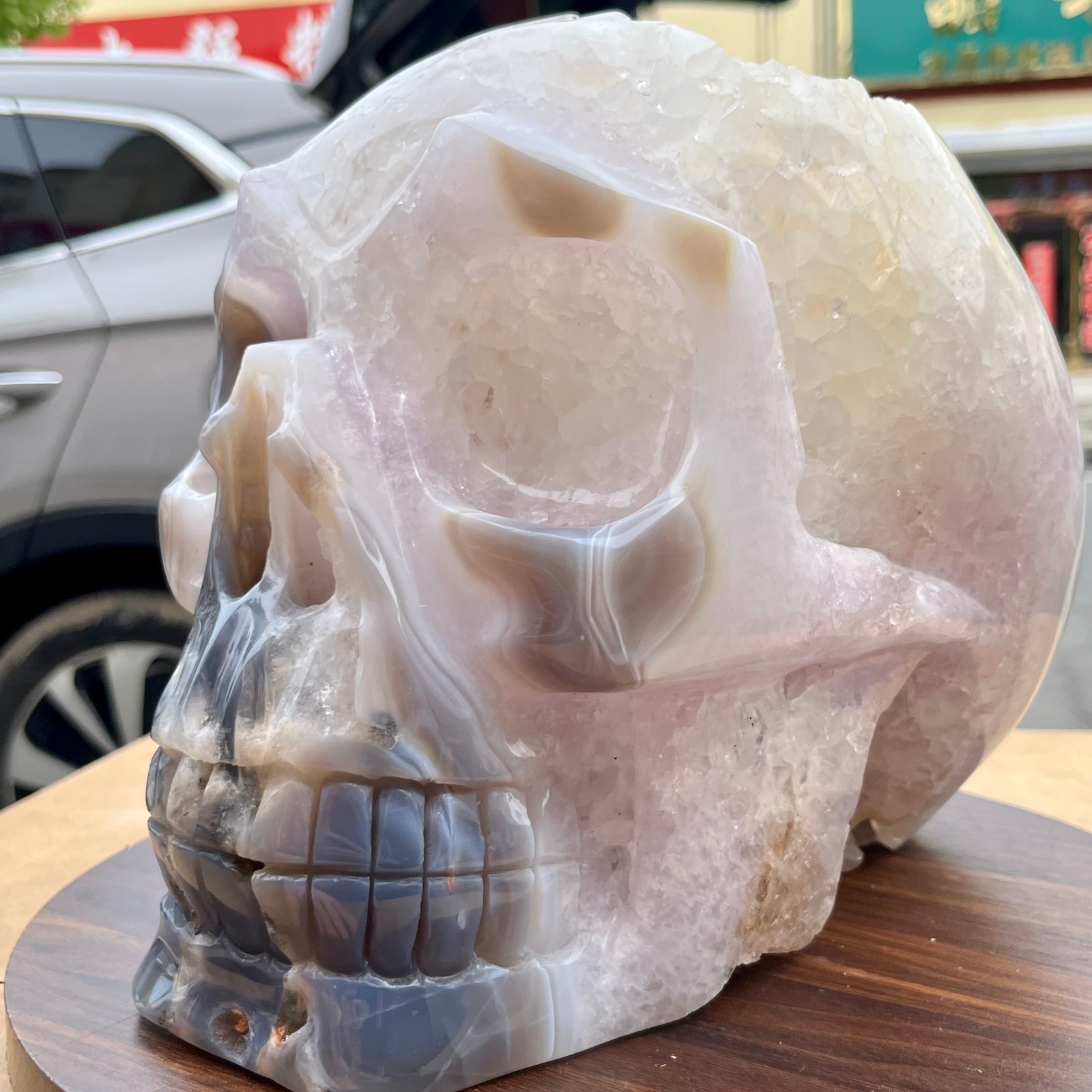 Polished Agate Crystal Skull Carving Natural Stone Head Sculpture Gothic 31.9 lb